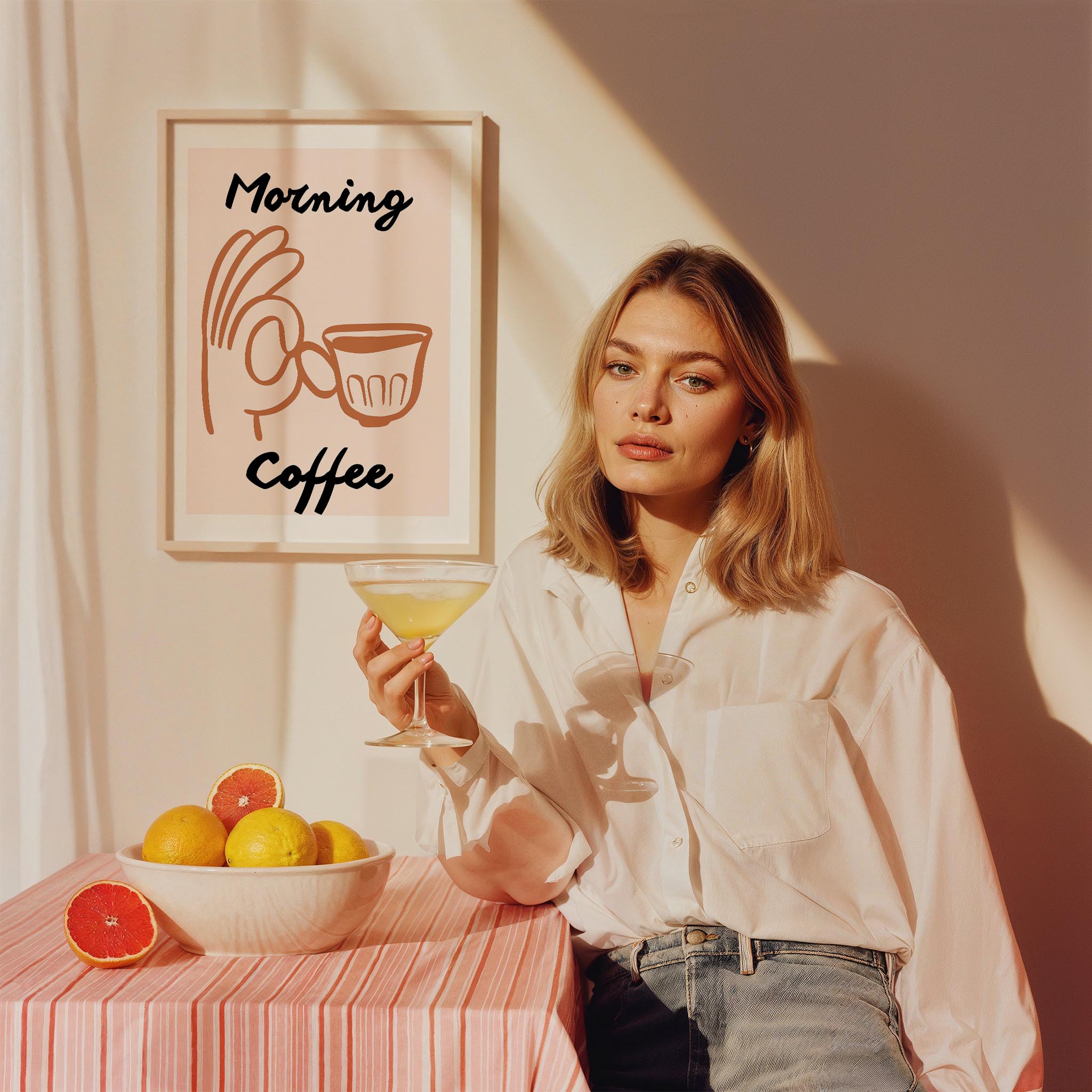 Sabah Kahvesi Minimal Çizimler Mutfak Duvar Tablosu