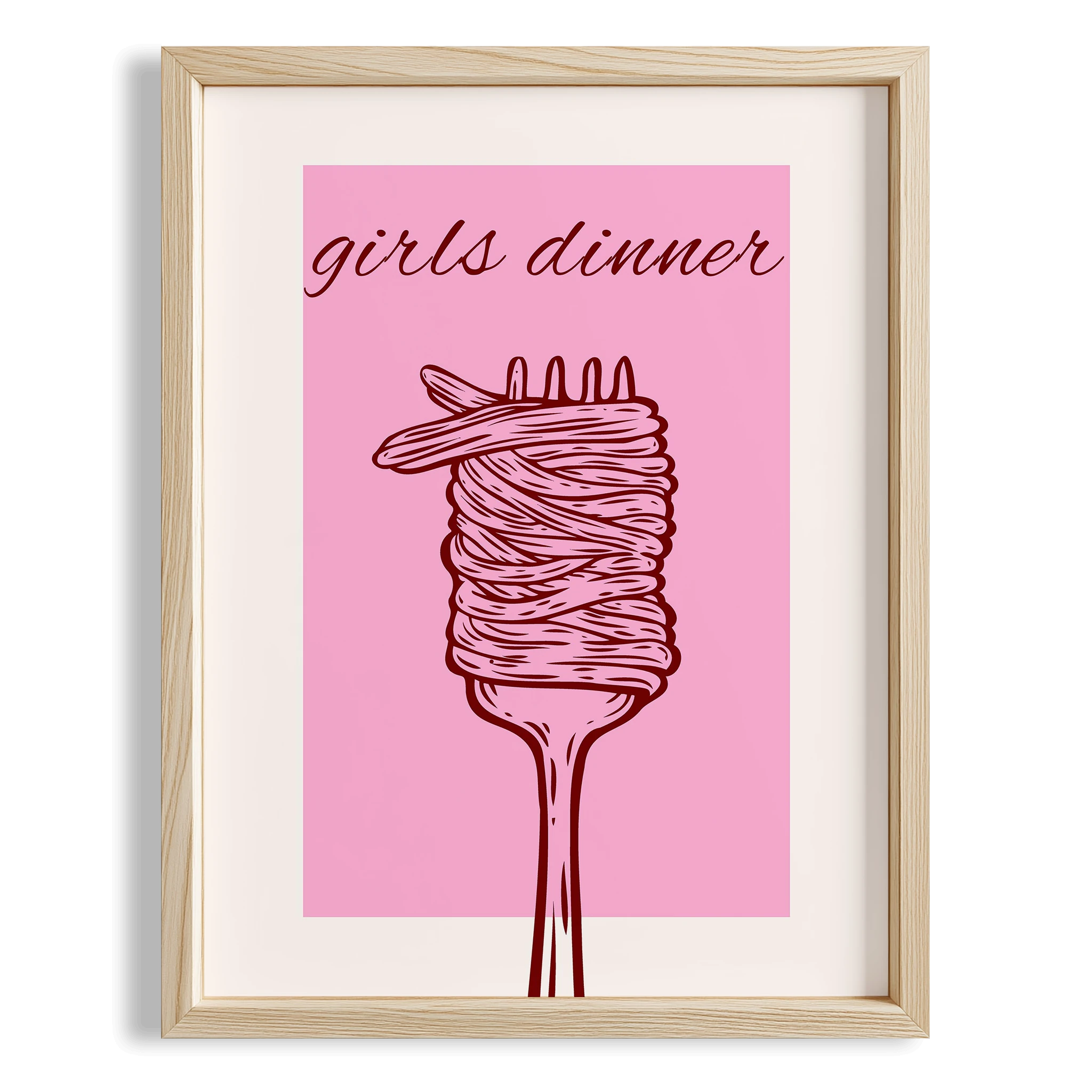 Kızların Akşam Yemeği Pembe Tipografi Mutfak Duvar Tablosu