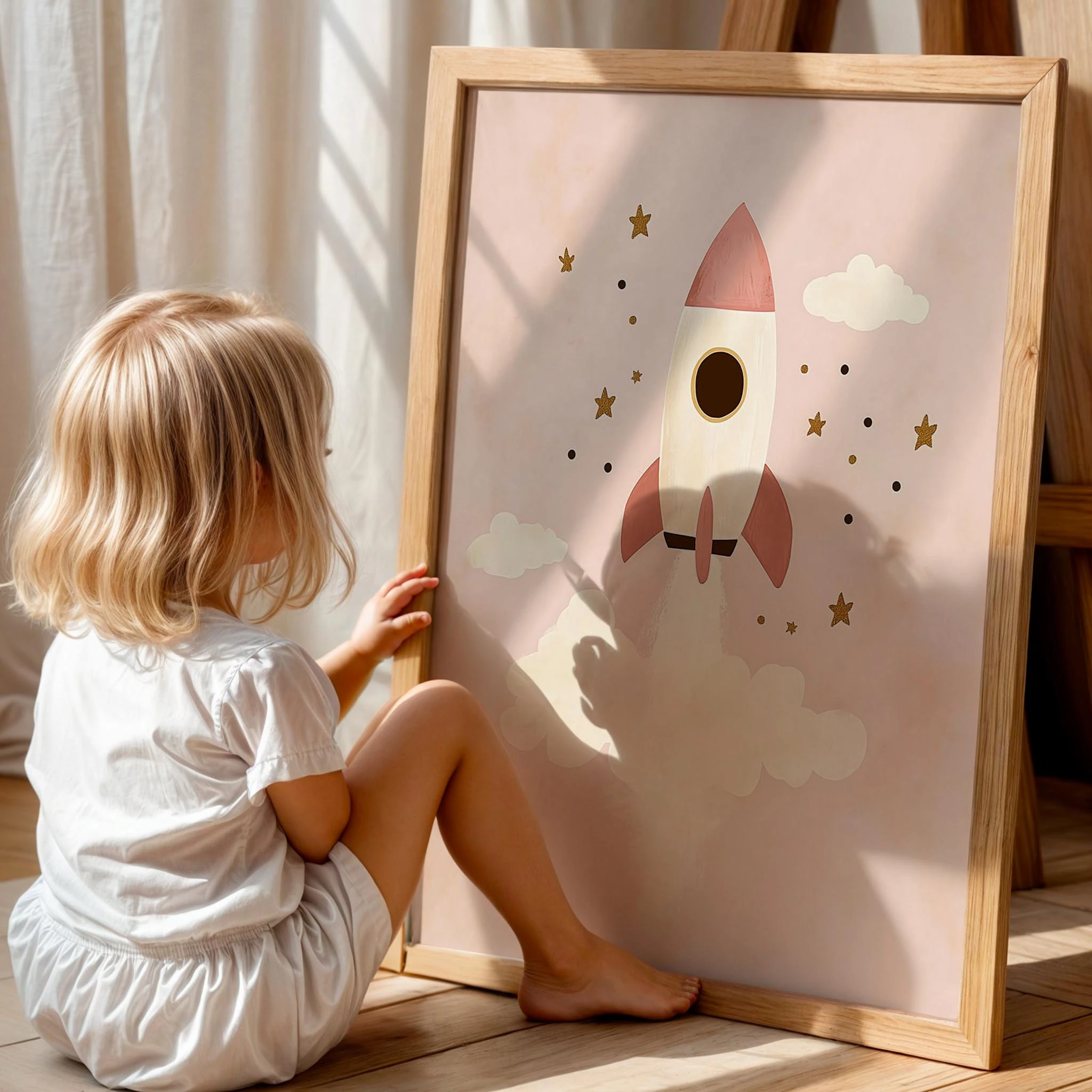 Bohem Uçan Roket Kız Çocuk Odası Ahşap Tablo