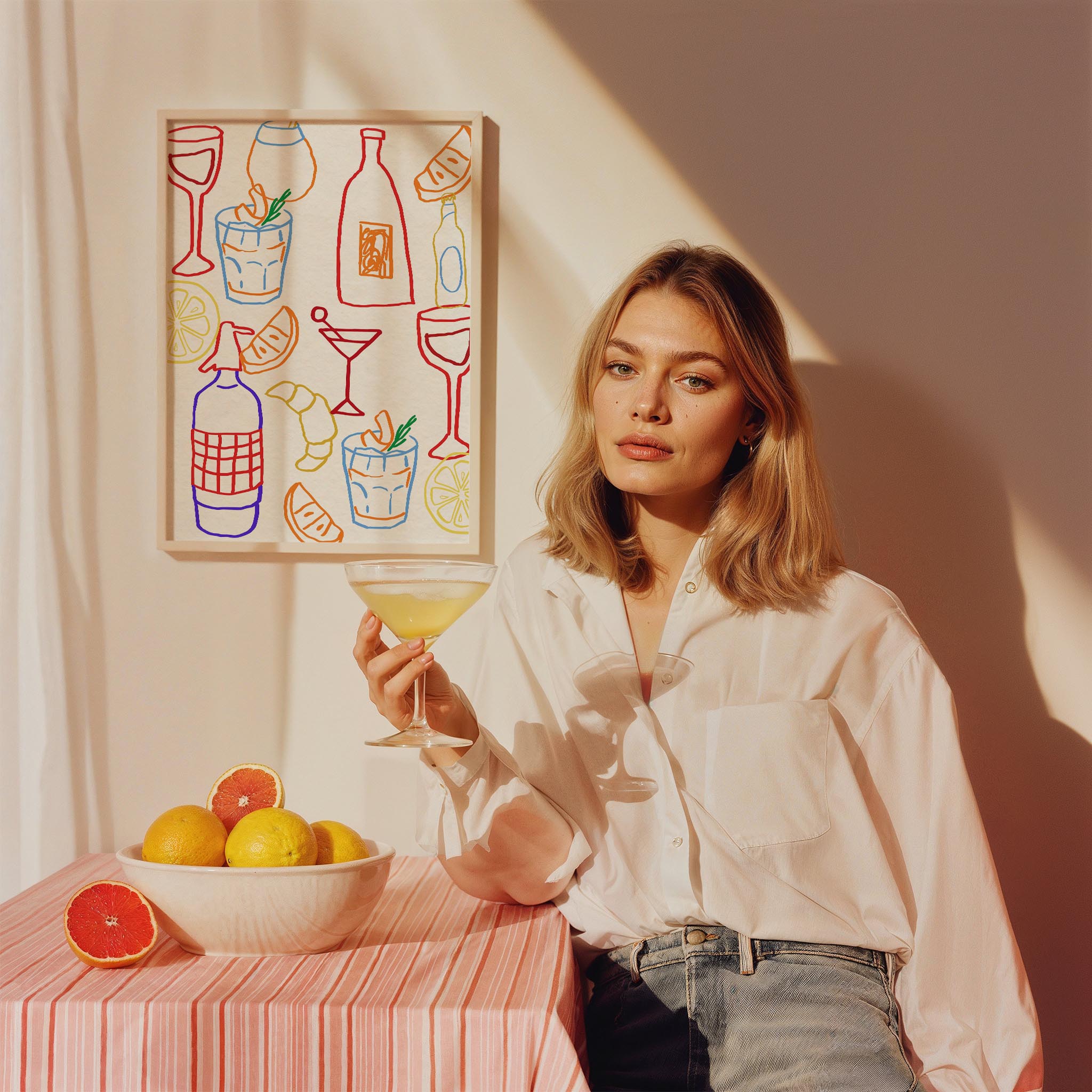 Minimal Çizim İçkiler & Kokteyller Mutfak Duvar Tablosu