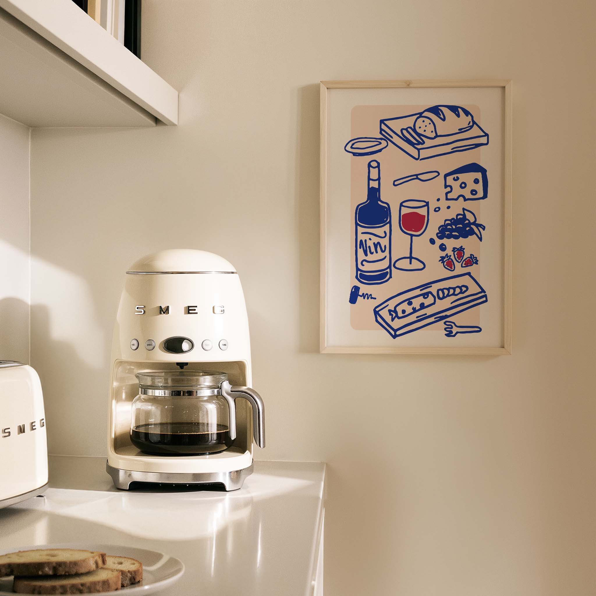 Şarap ve Peynir Sofrası Akdeniz İtalya Koleksiyonu Mutfak Duvar Tablosu