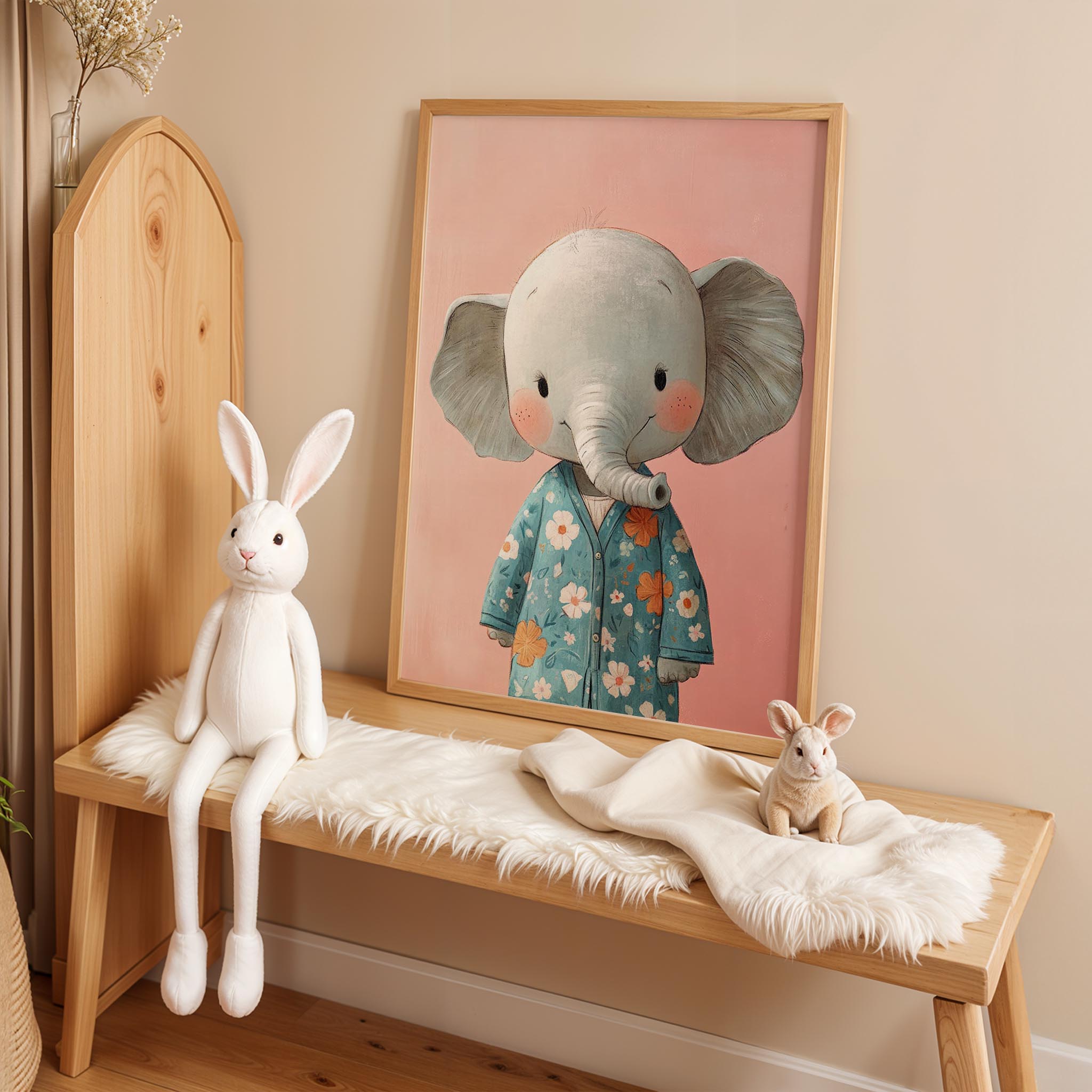 Pijamalı Uykucu Fil - Pembe Fon