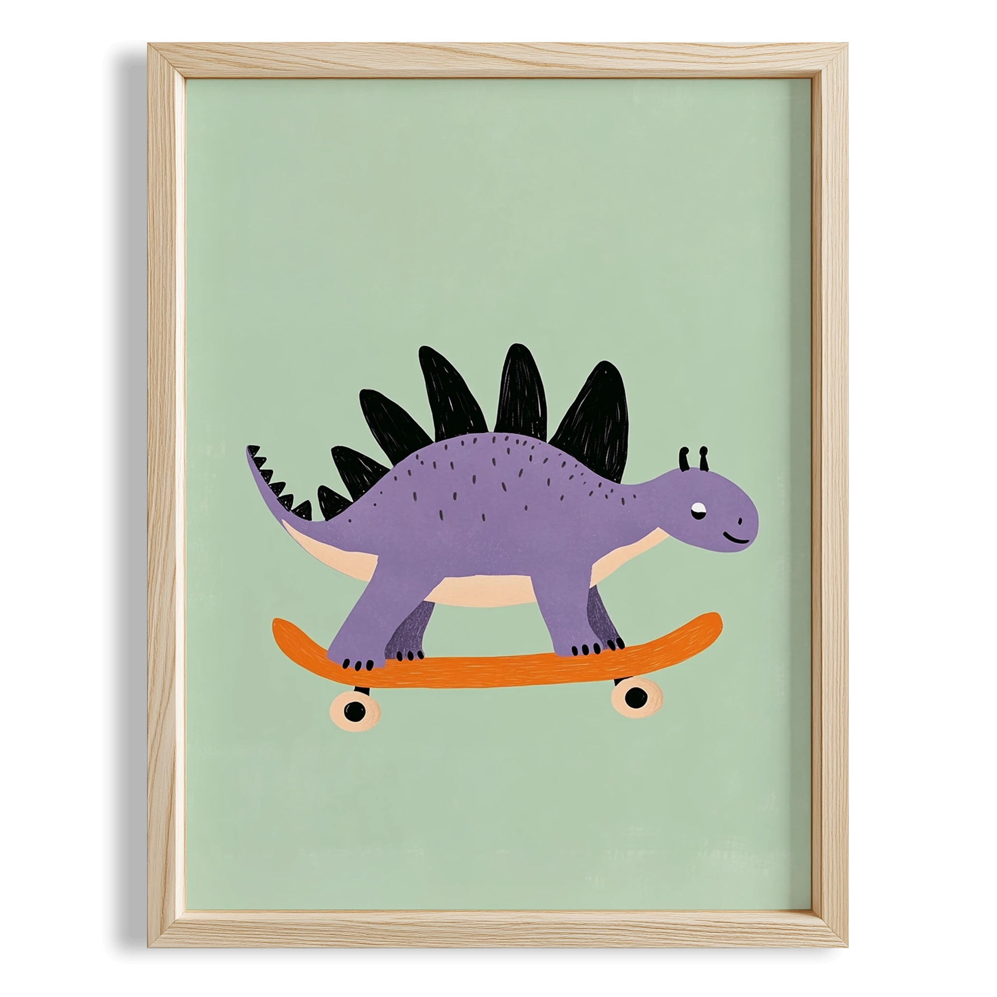 Scooter Süren Dinozor Temalı Yeşil Fonlu Çocuk Odası Ahşap Tablo I