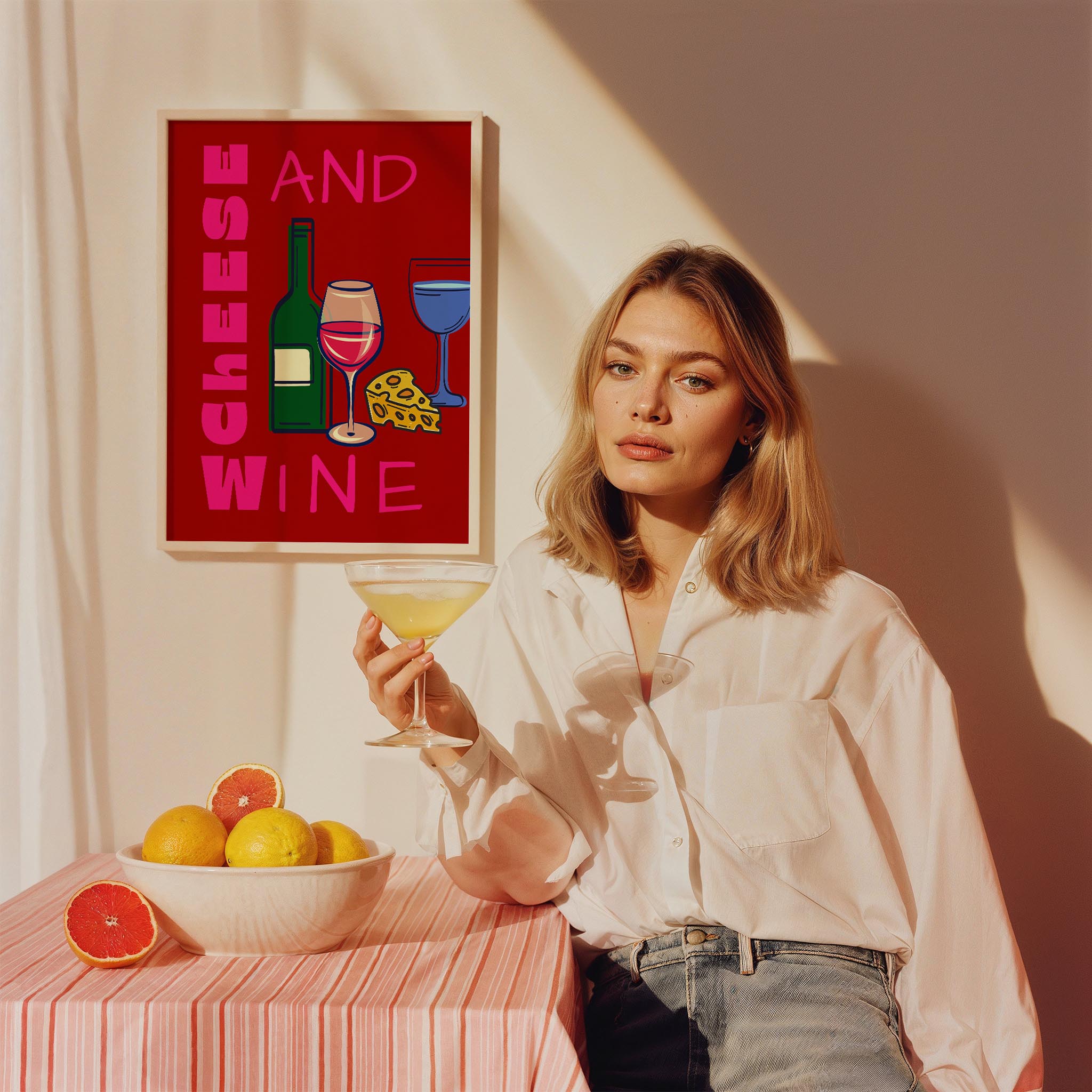 Şarap ve Peynir Kokteyller Mutfak Duvar Tablosu