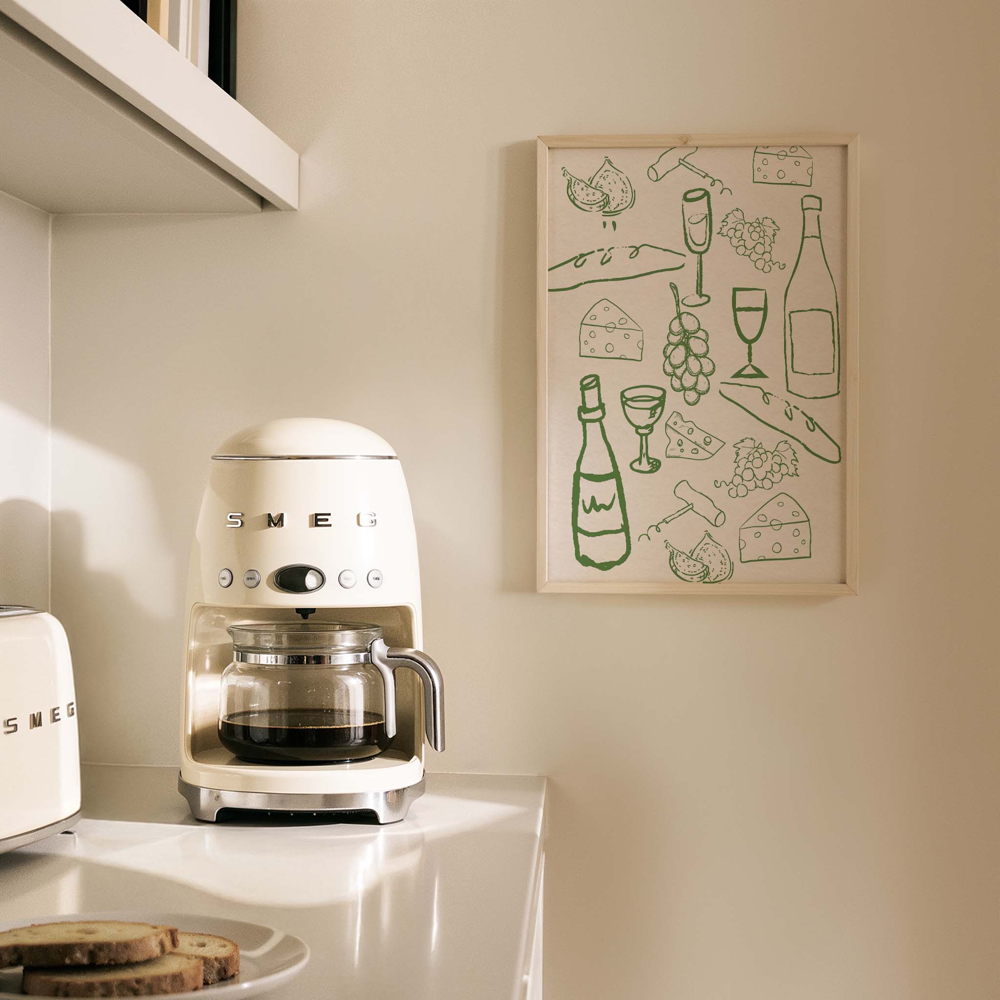 Şarap ve Atıştırmalıklar Çizim Mutfak Duvar Tablosu