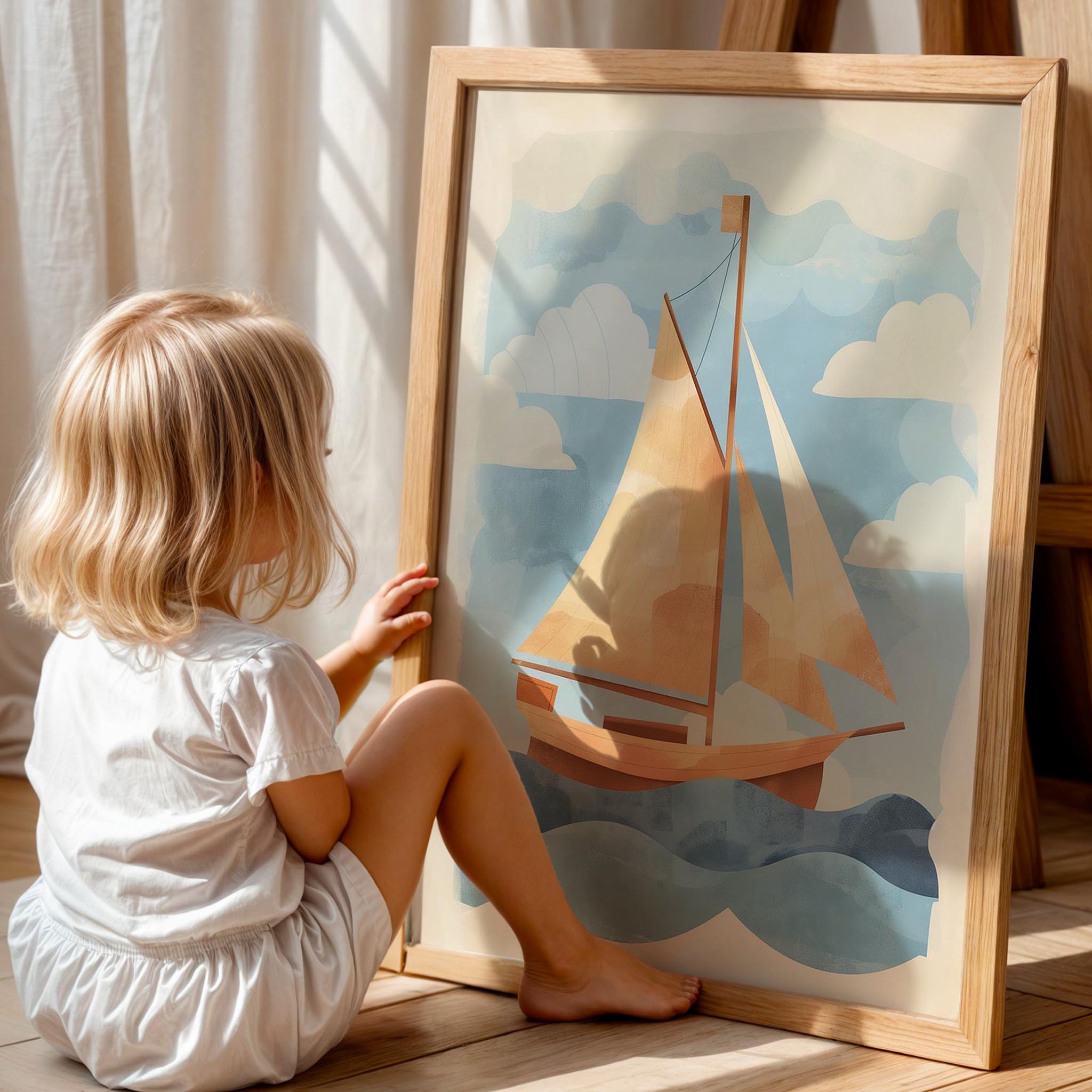 Yelkenli Tekne Bohem Deniz Temalı Erkek Çocuk Odası Ahşap Tablo