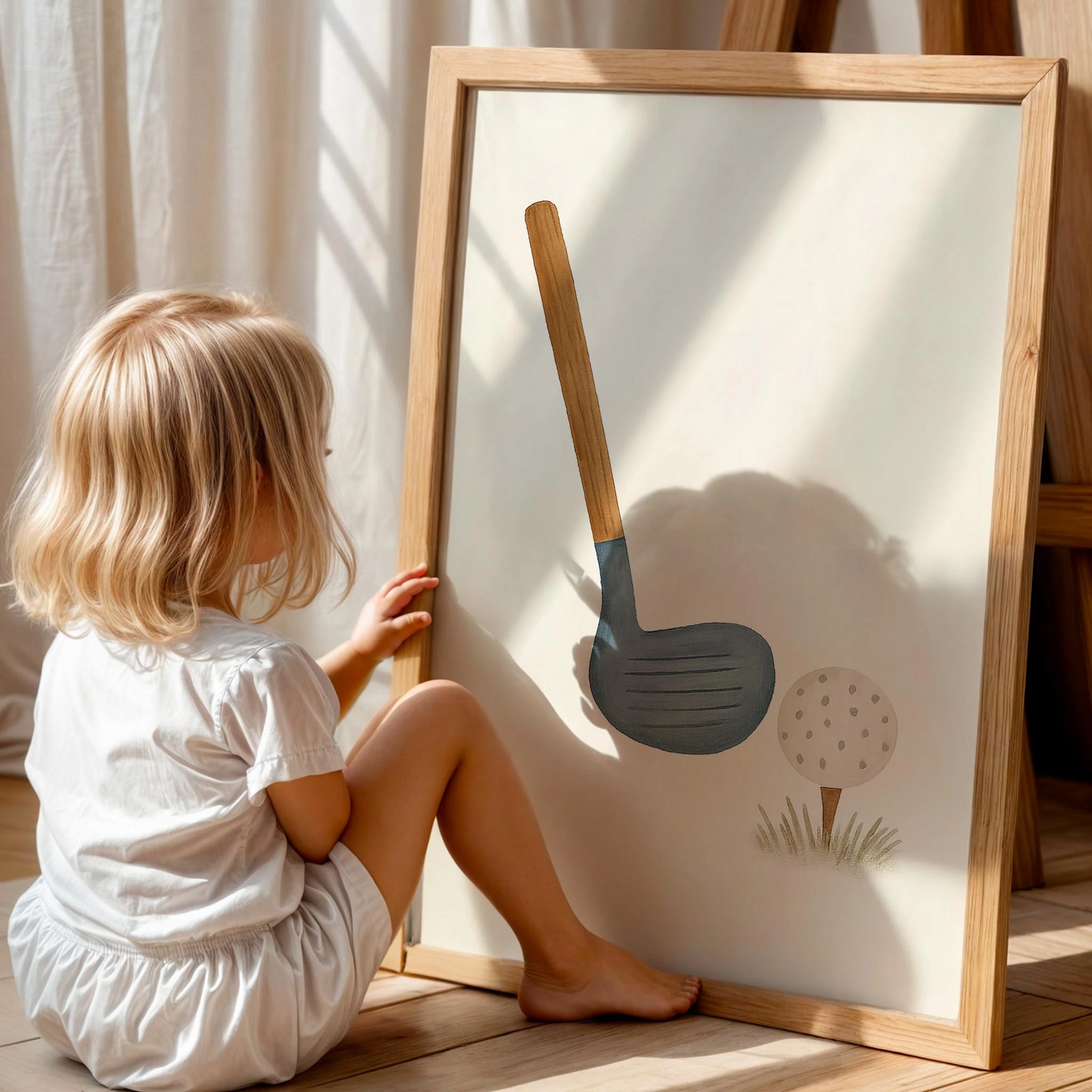 Minimalist Golf Spor Temalı Çocuk Odası Ahşap Tablo