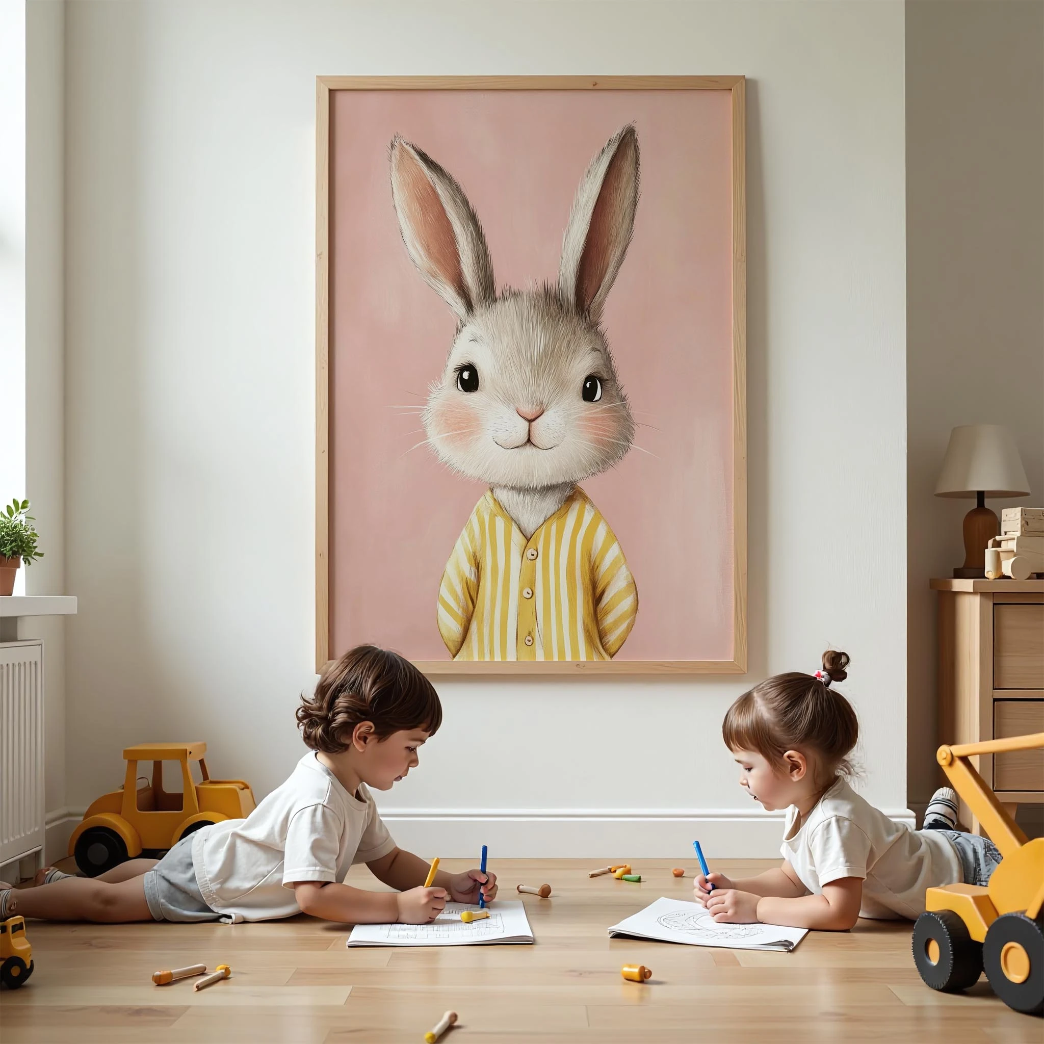 Pijamalı Uykucu Tatlı Tavşan - Pembe Fon