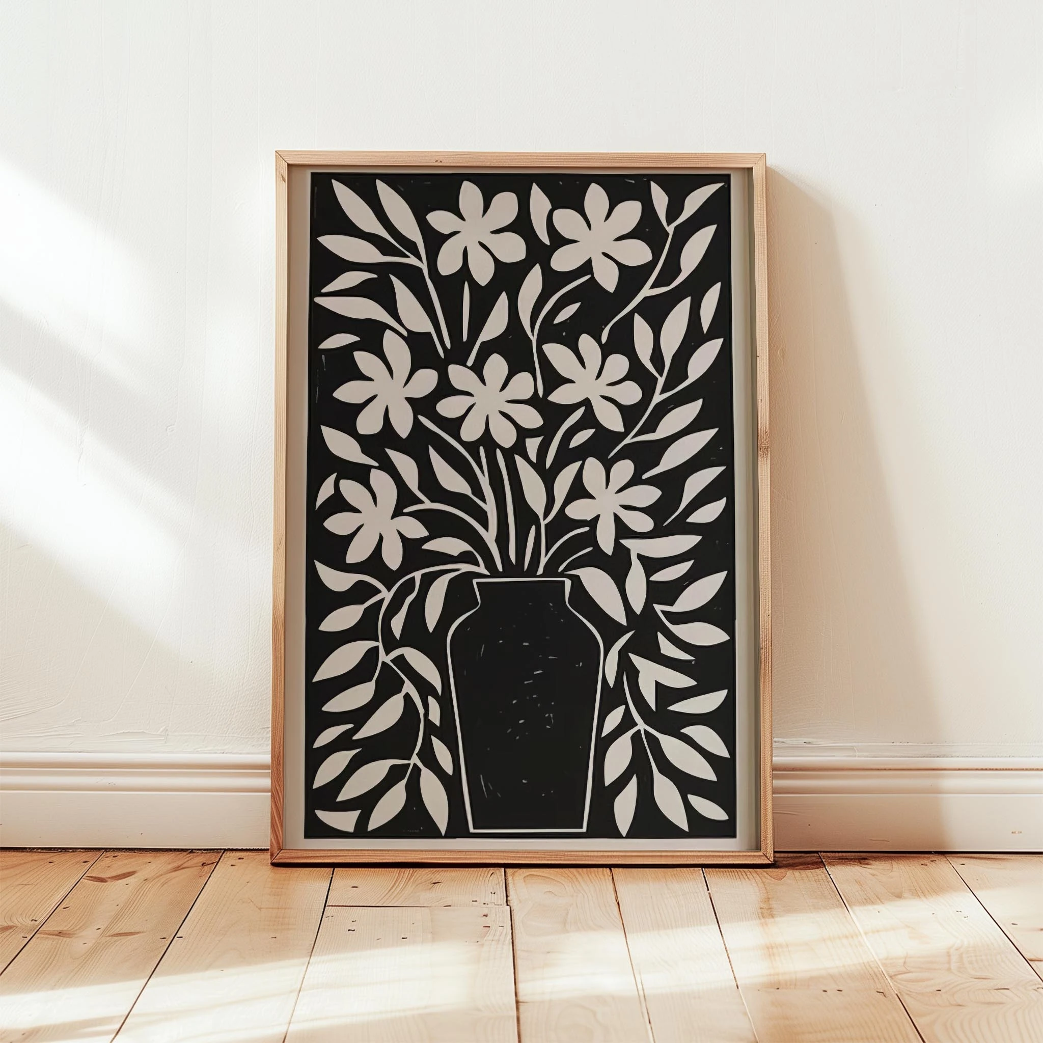 Soyut Vazo ve Çiçekler I - Siyah Bej