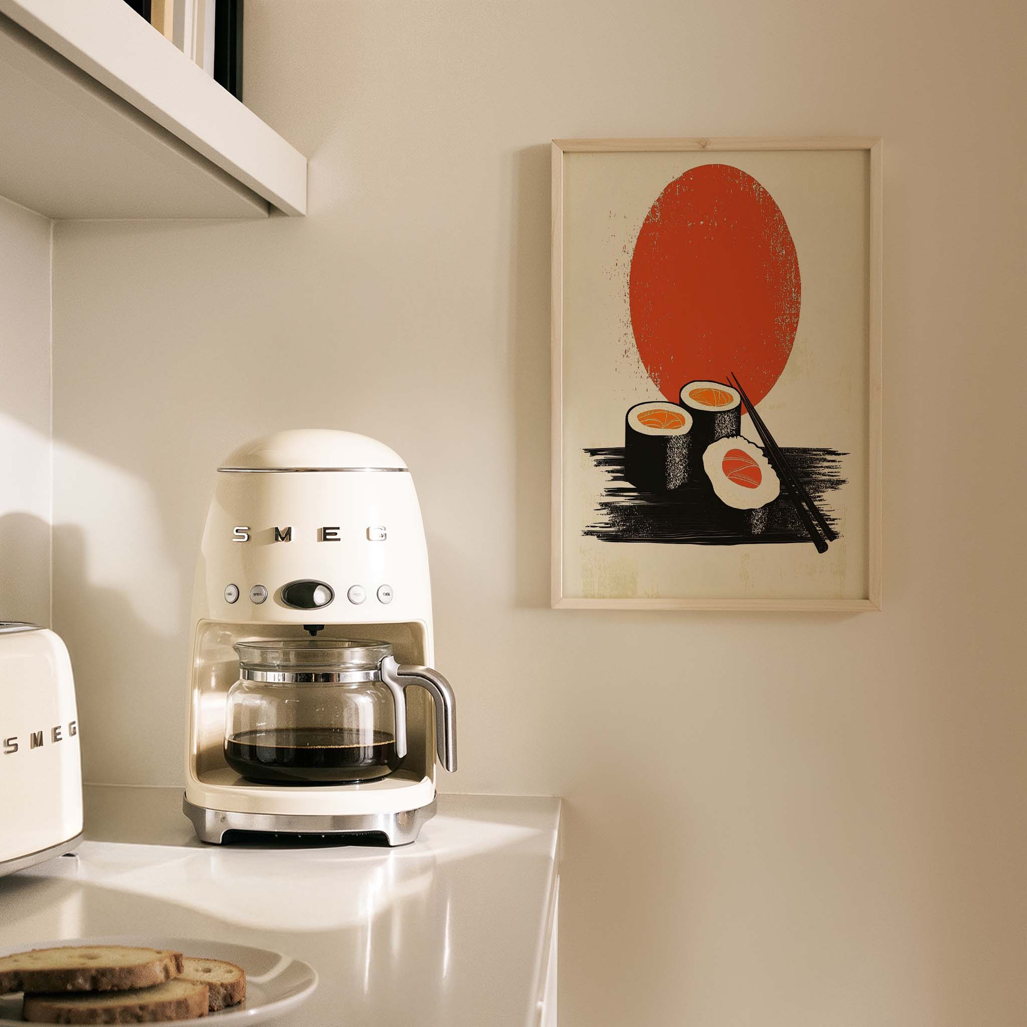 Japon Güneşi ve Sushi Retro Japon Tarzı Mutfak Duvar Tablosu