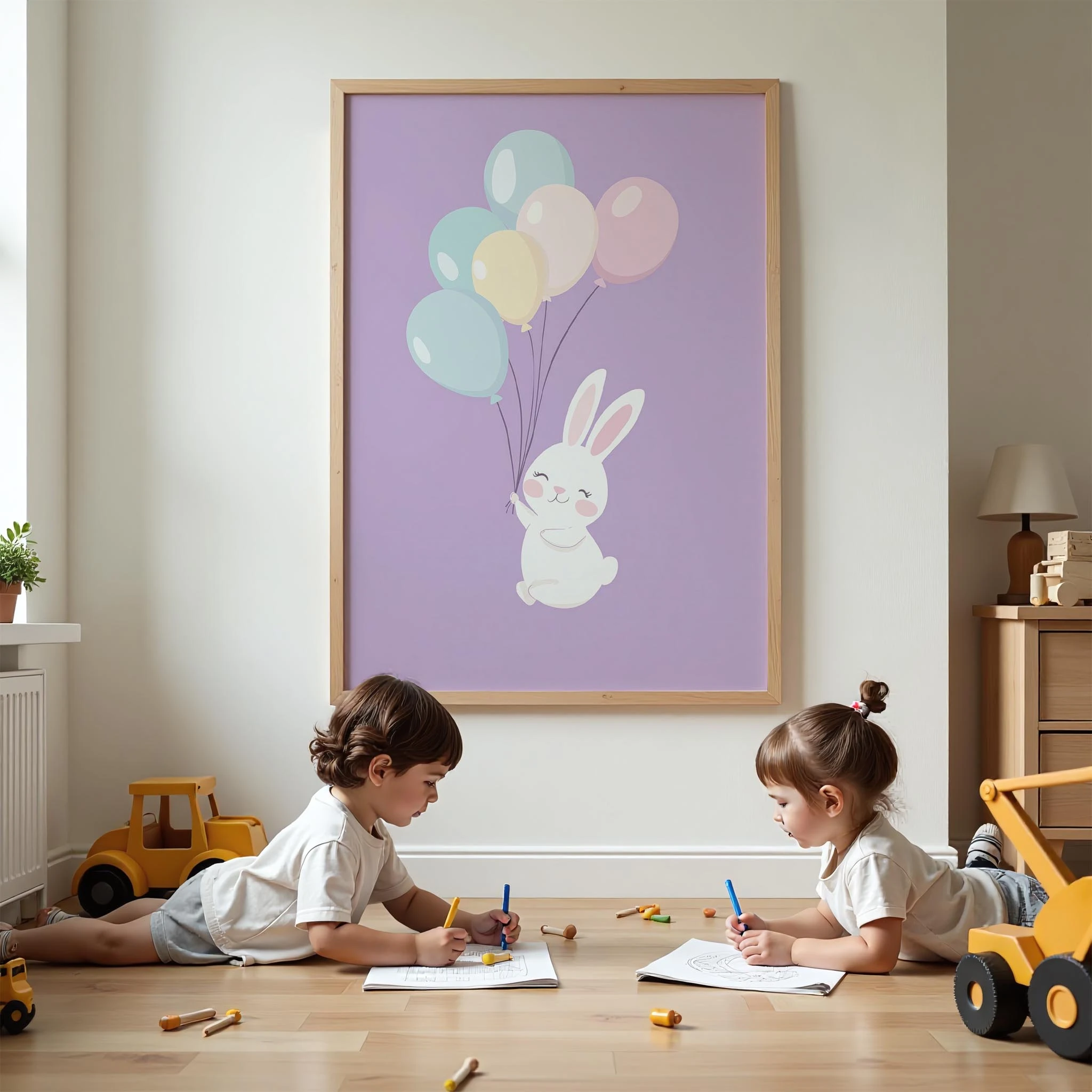 Balonla Uçan Tavşan - Mor Fon