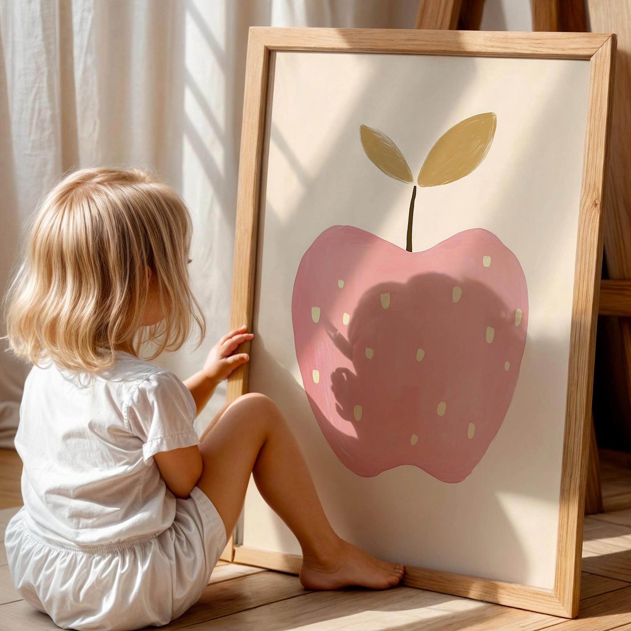 Bohem Pembe Elma Kız Çocuk Odası Ahşap Tablo