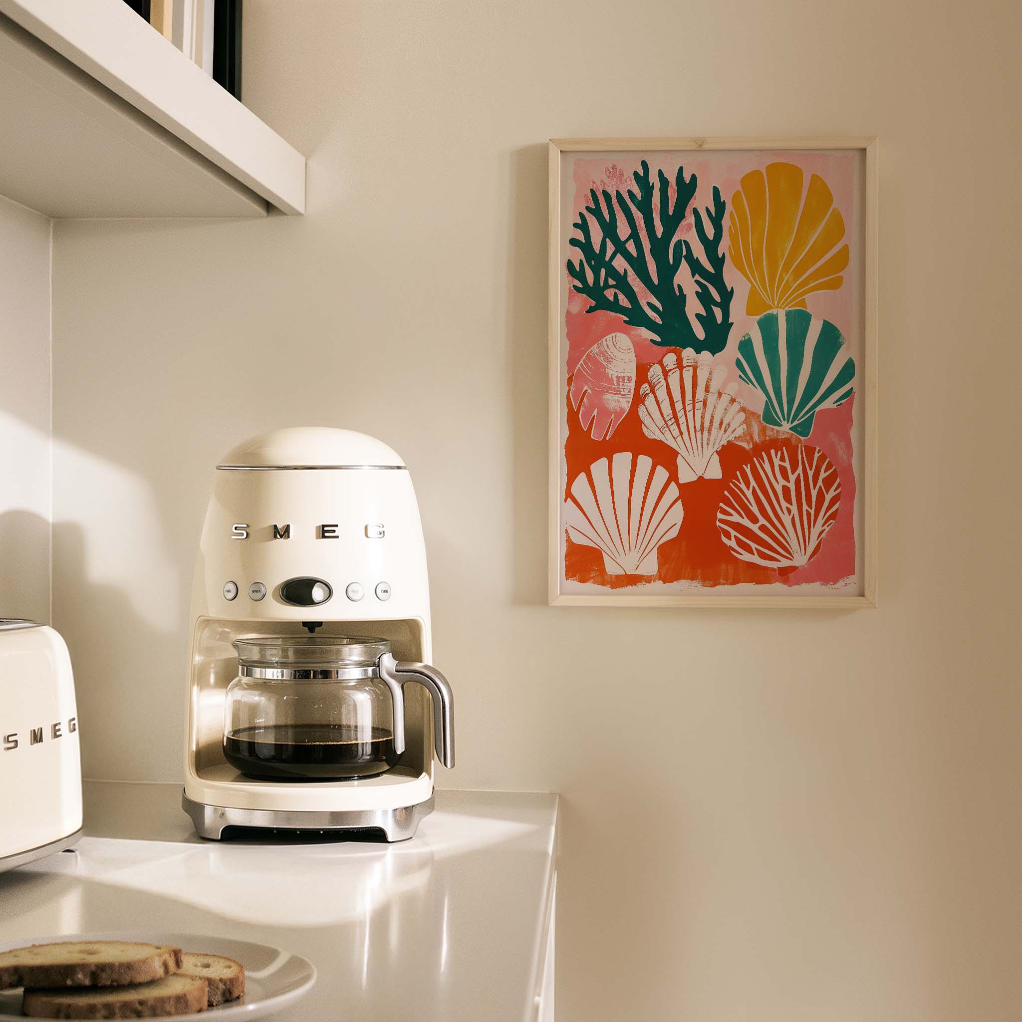 Mercan ve Deniz Kabukları Coastal Stili - Duvar Tablosu