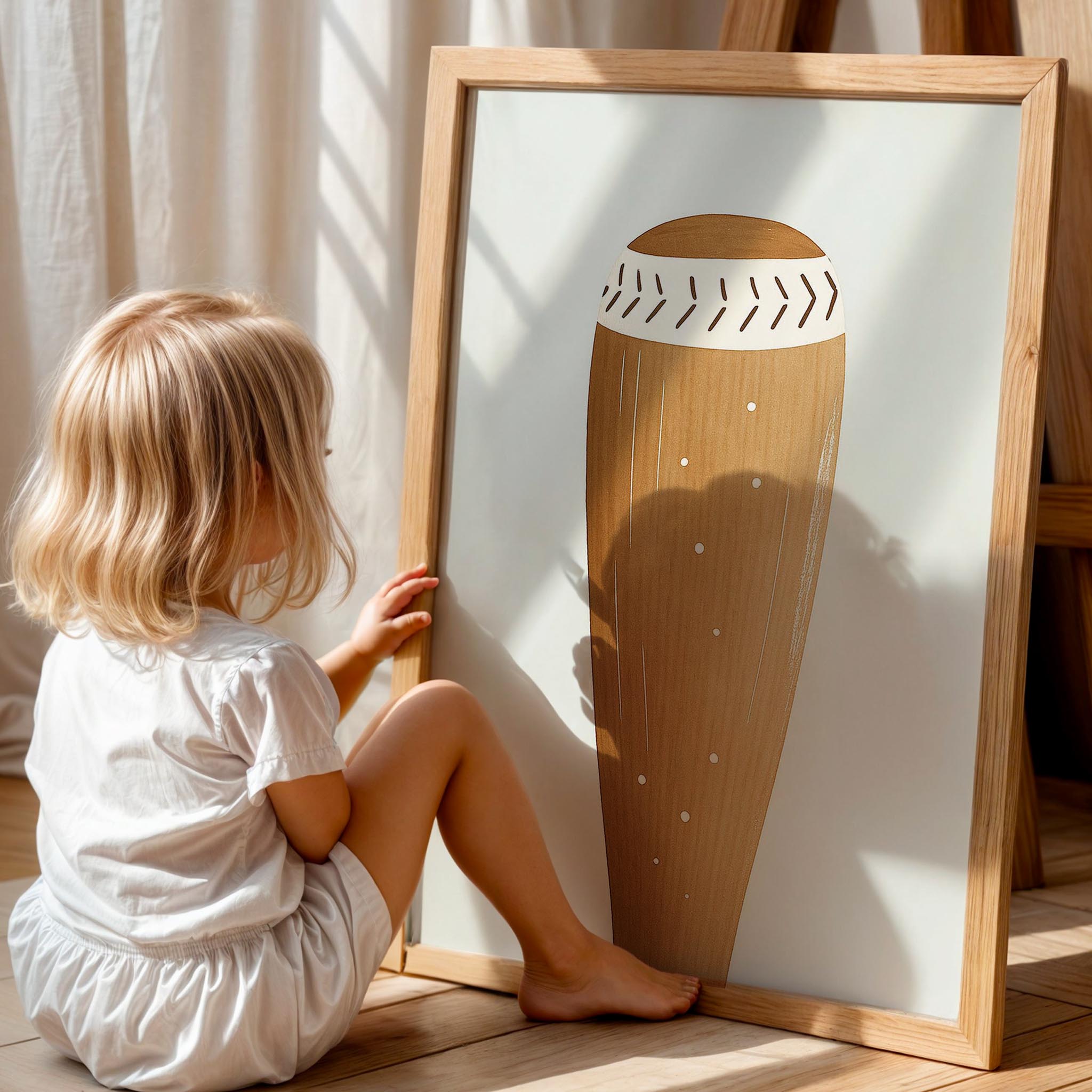 Beyzbol Sopası Spor Temalı Erkek Çocuk Odası Ahşap Tablo