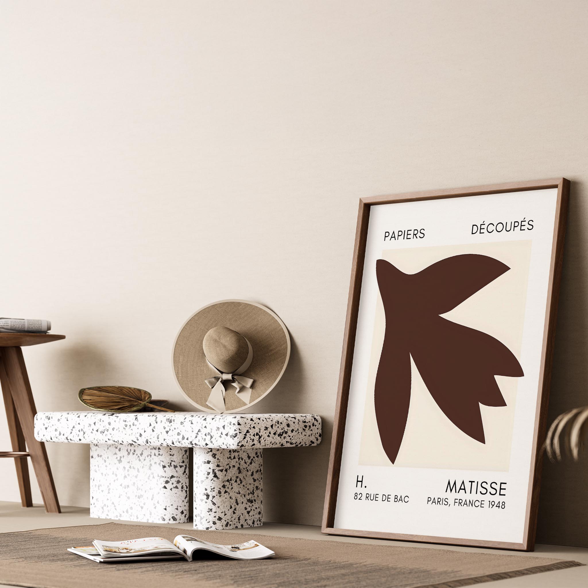 Matisse Kağıt Kesimleri Serisi Toprak Tonu Kahverengi Soyut Lale I Duvar Tablosu