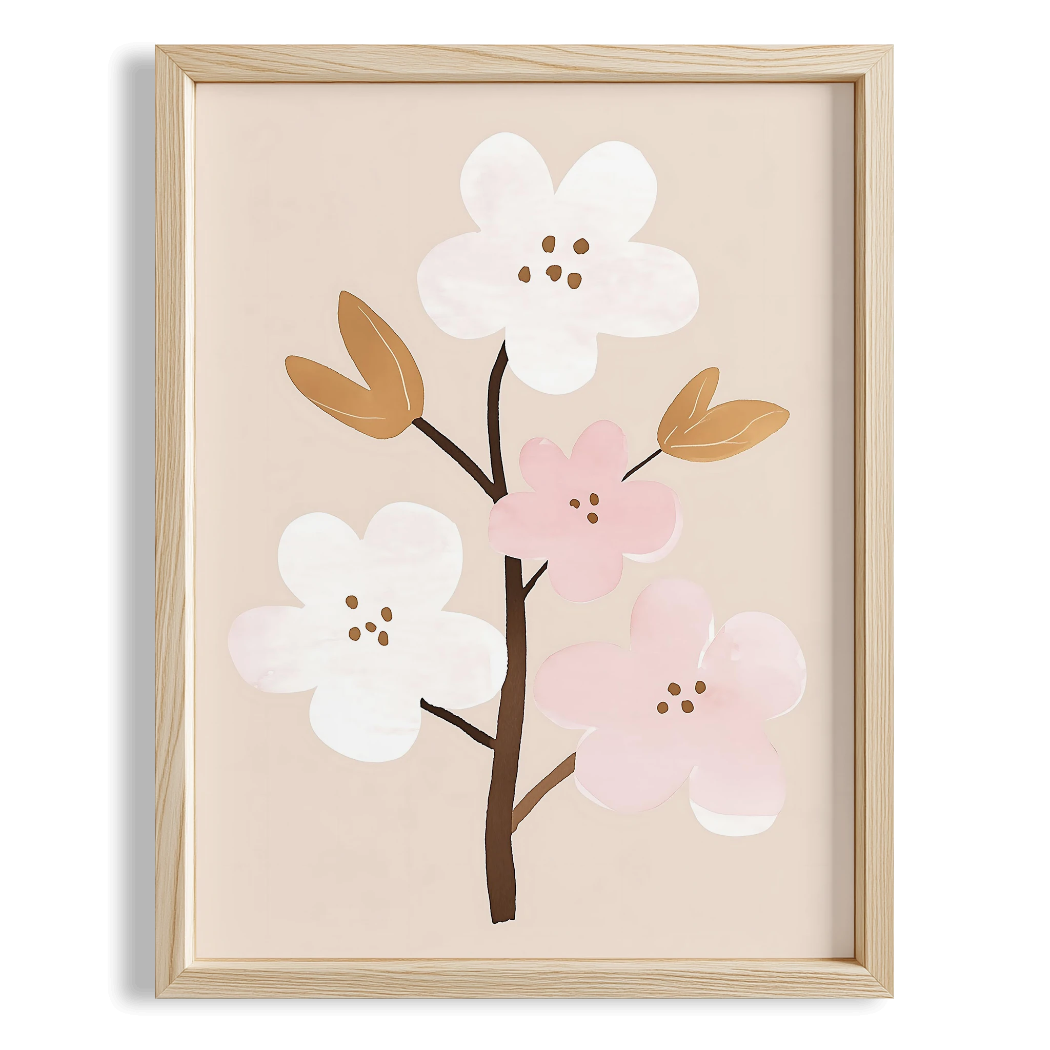 Bohem Dalda Pembe Çiçek Kız Çocuk Odası Ahşap Tablo