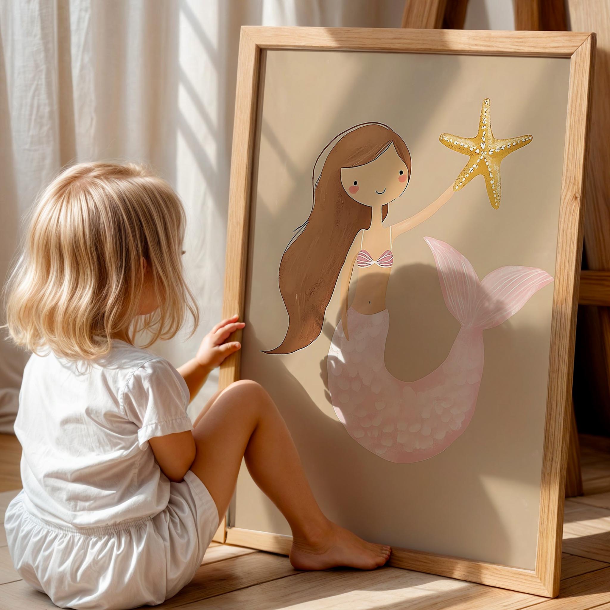 Deniz Kızı Yıldız - Bohem Kız Çocuk Odası Ahşap Tablo