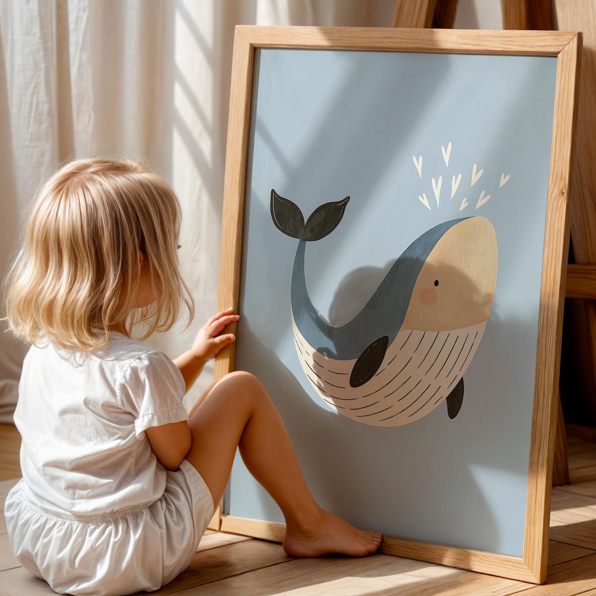 Sevimli Balina Deniz Temalı Erkek Çocuk Odası Ahşap Tablo