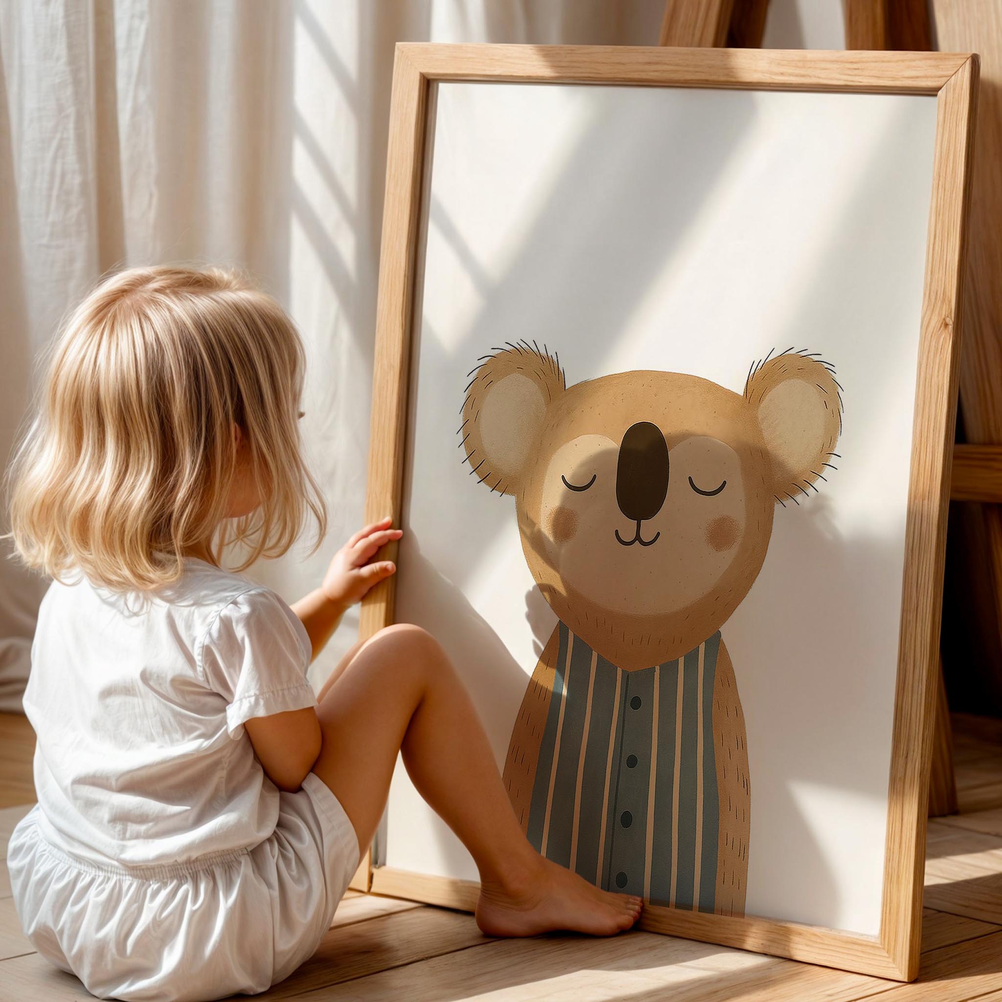 Sevimli Koala Minimalist Erkek Çocuk Odası Ahşap Tablo