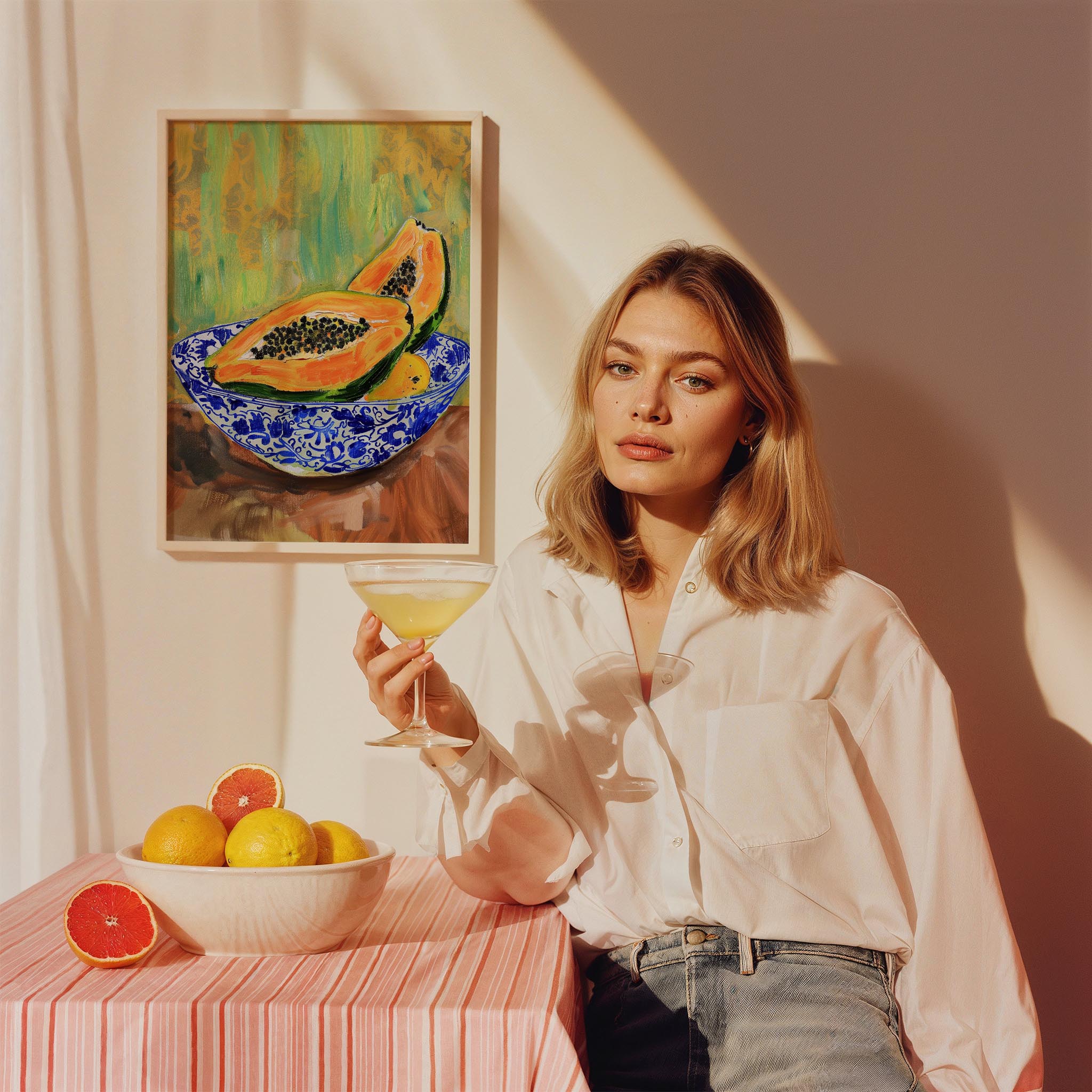 Papaya ve Seramik Kase Akdeniz Koleksiyonu Mutfak Duvar Tablosu II