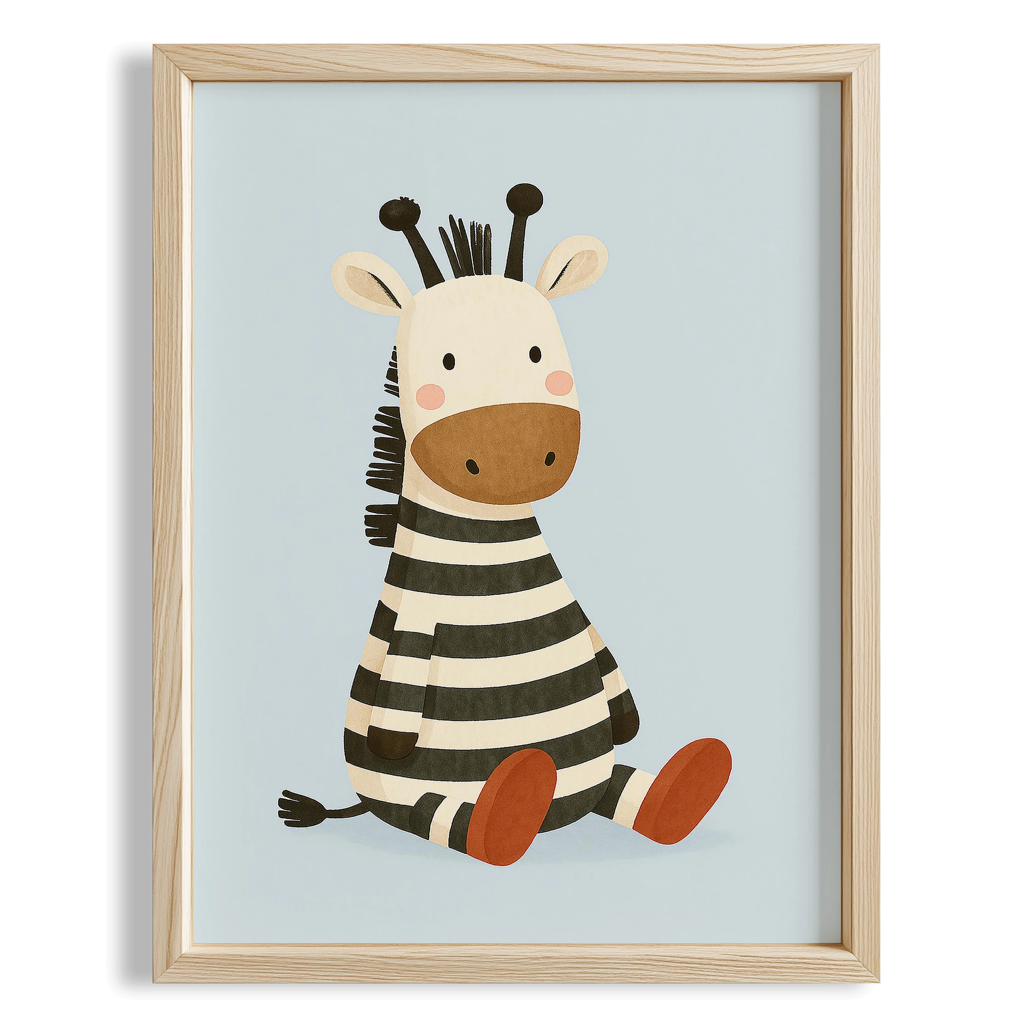 Sevimli Zebra Mavi Fonlu Hayvan Temalı Erkek Çocuk Odası Ahşap Tablo