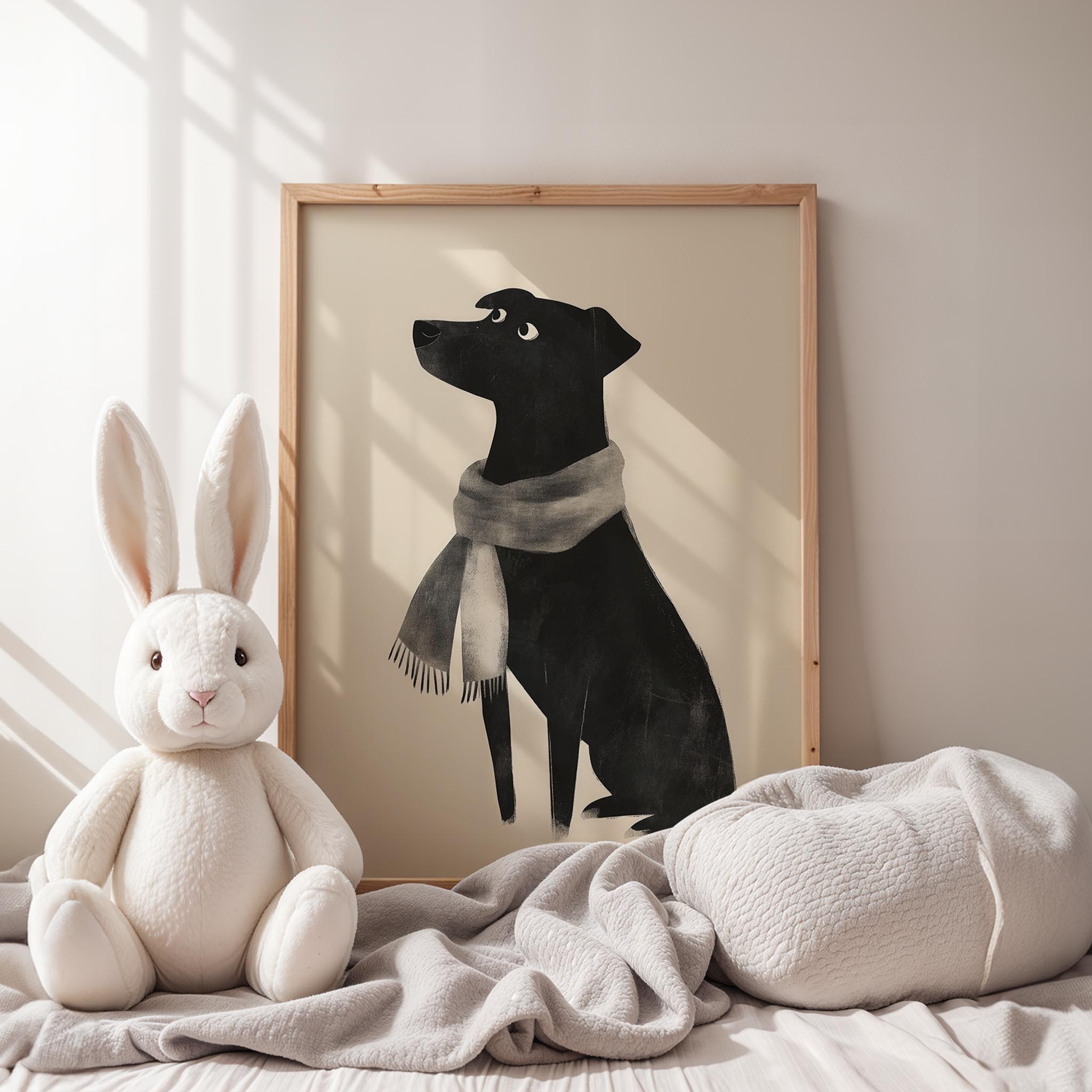 Atkılı Siyah Köpek - Krem Fon