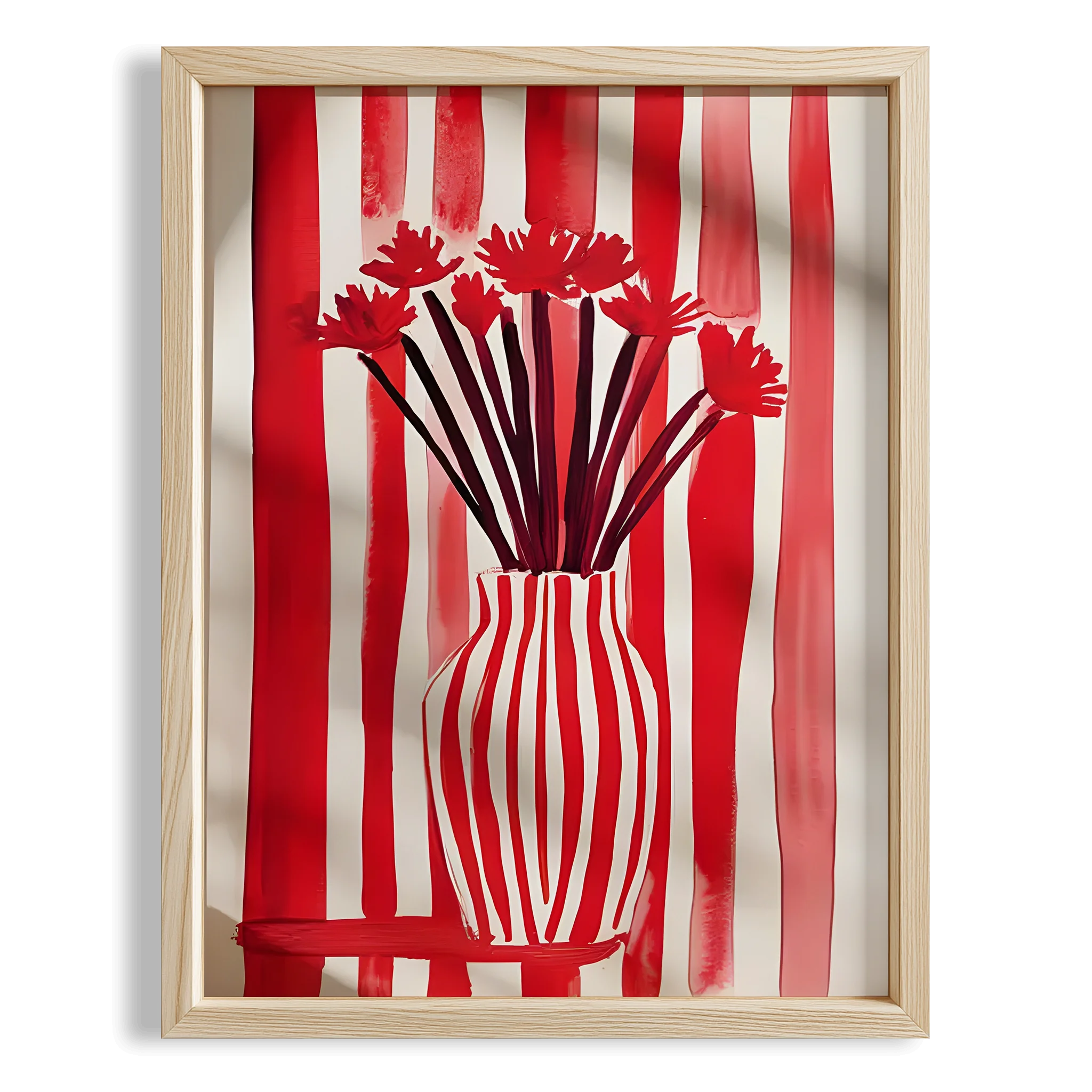 Çizgili Vazo X - Kırmızı Demet