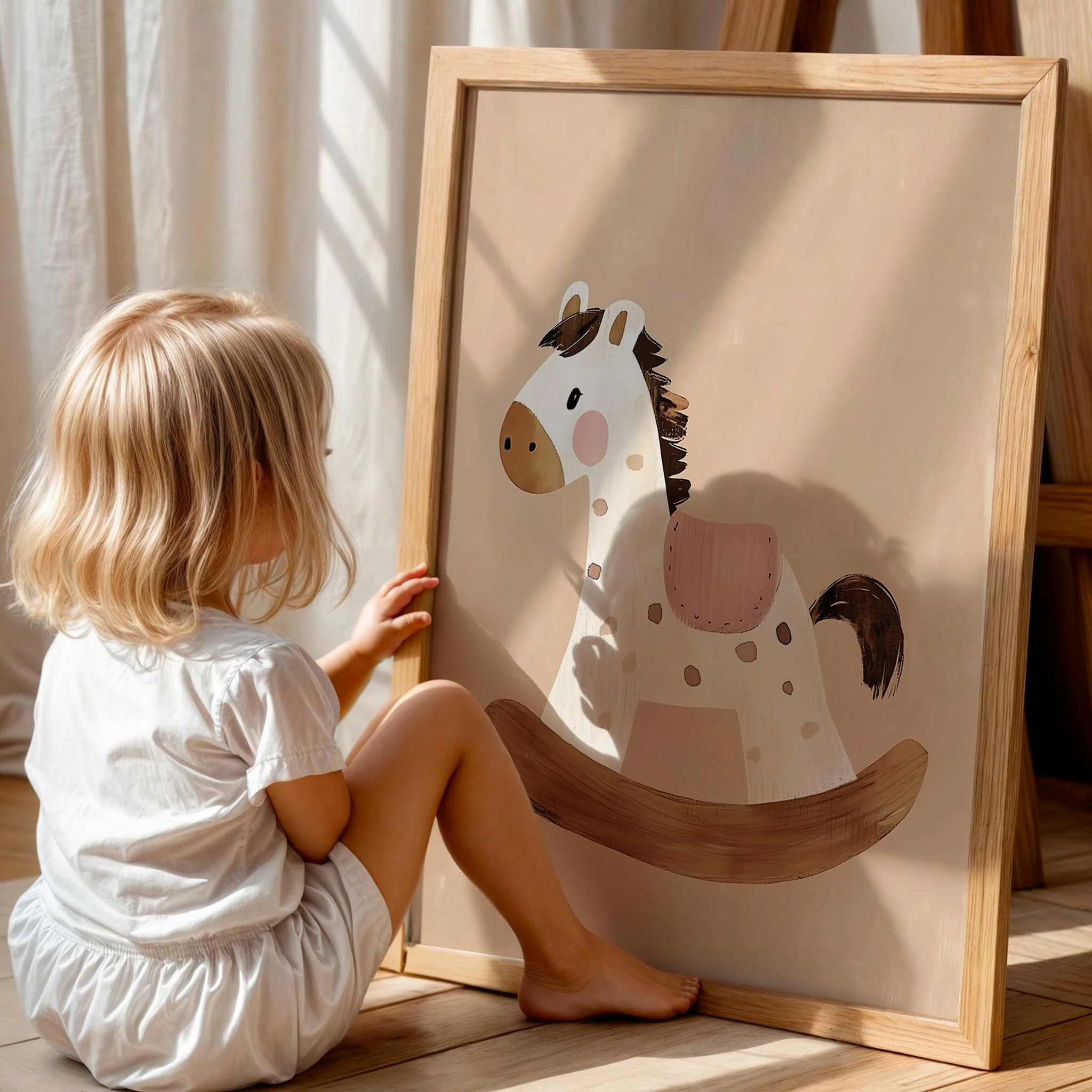 Sallanan At Bohem Kız Çocuk Odası Ahşap Tablo