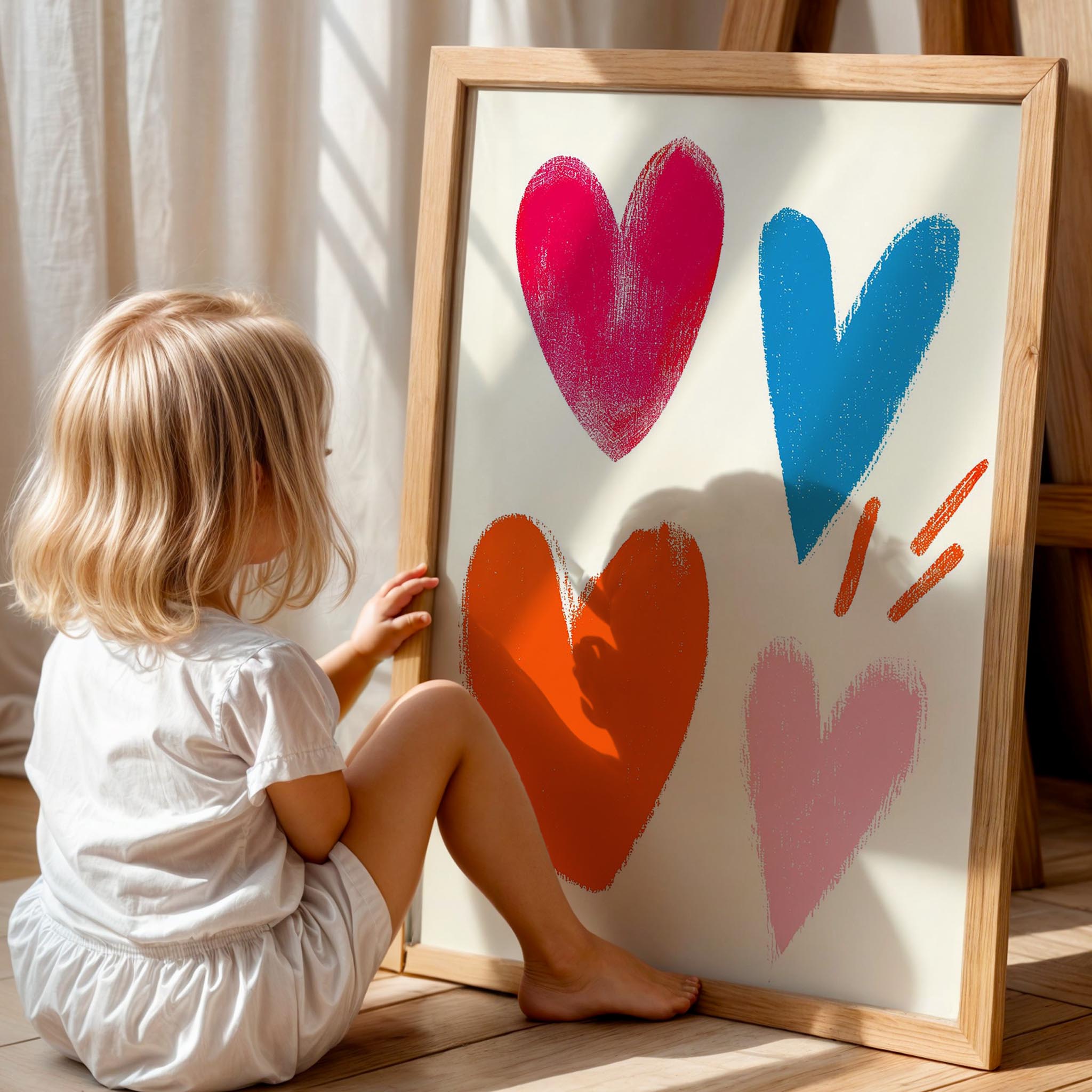 Renkli Kalpler - Eklektik Tarzda Çocuk Odası Dekorasyonu Ahşap Çerçeveli Duvar Tablosu