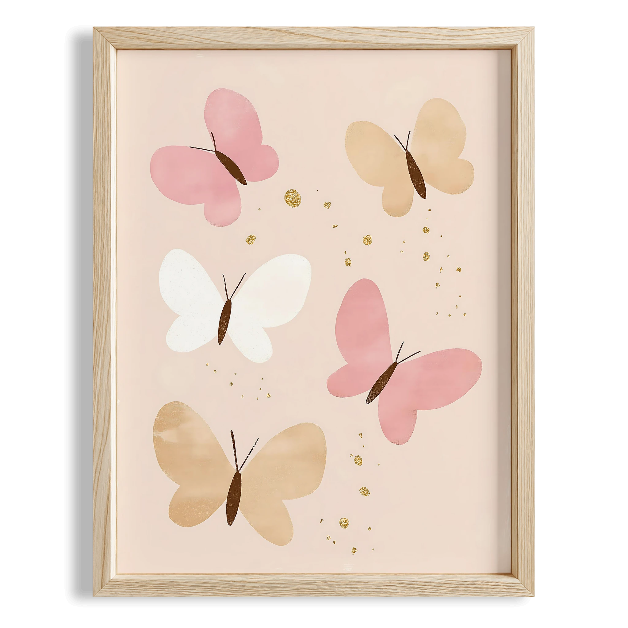 Pembe Kelebekler Bohem Kız Çocuk Odası Ahşap Tablo