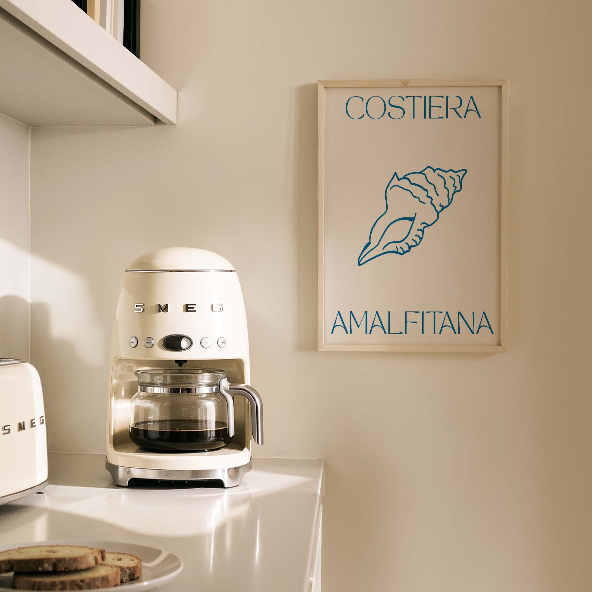 Costiera Amalfitana Deniz Kabuğu İtalyanca Tipografi Mutfak Duvar Tablosu