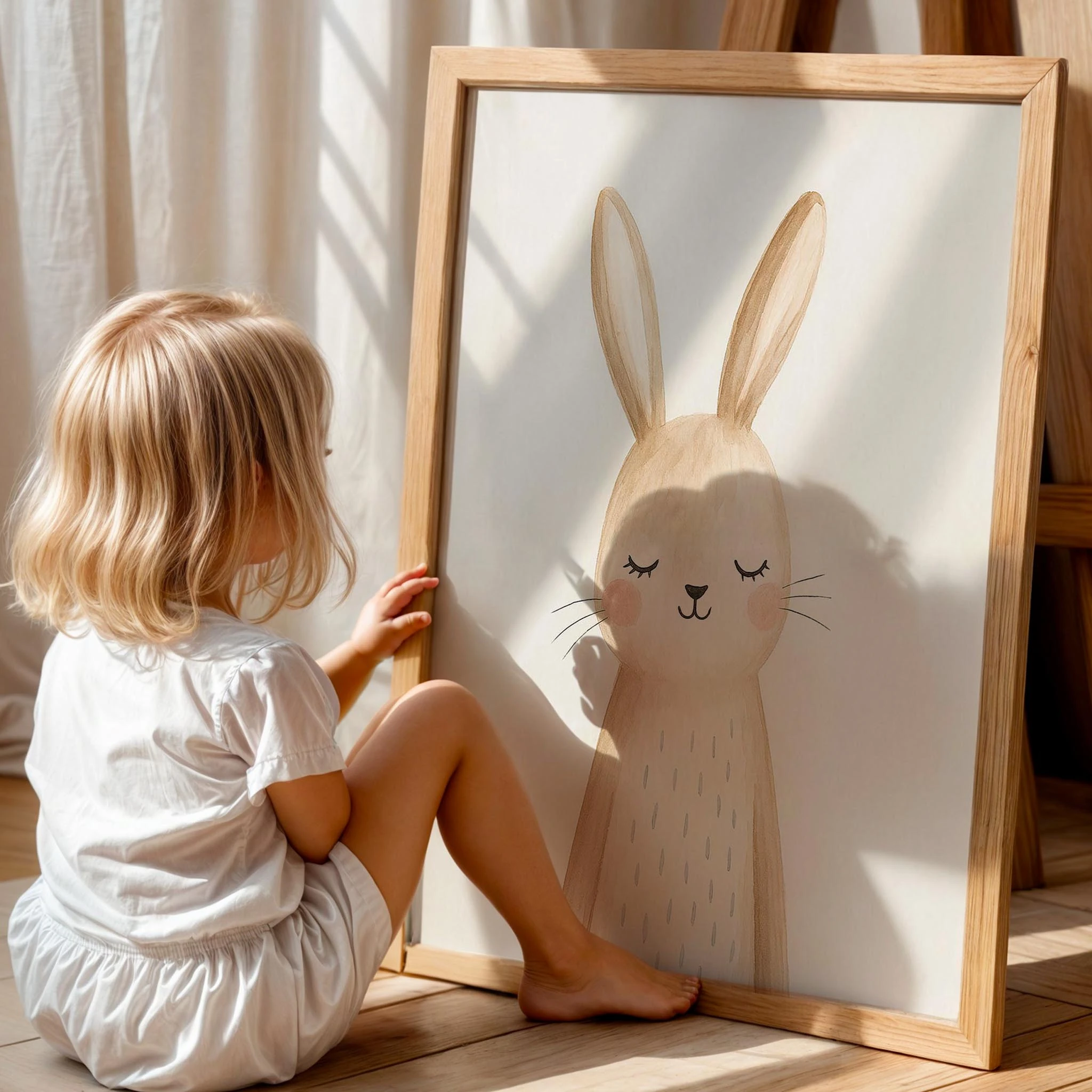 Sevimli Sakin Tavşan Hayvan Temalı Çocuk Odası Ahşap Tablo