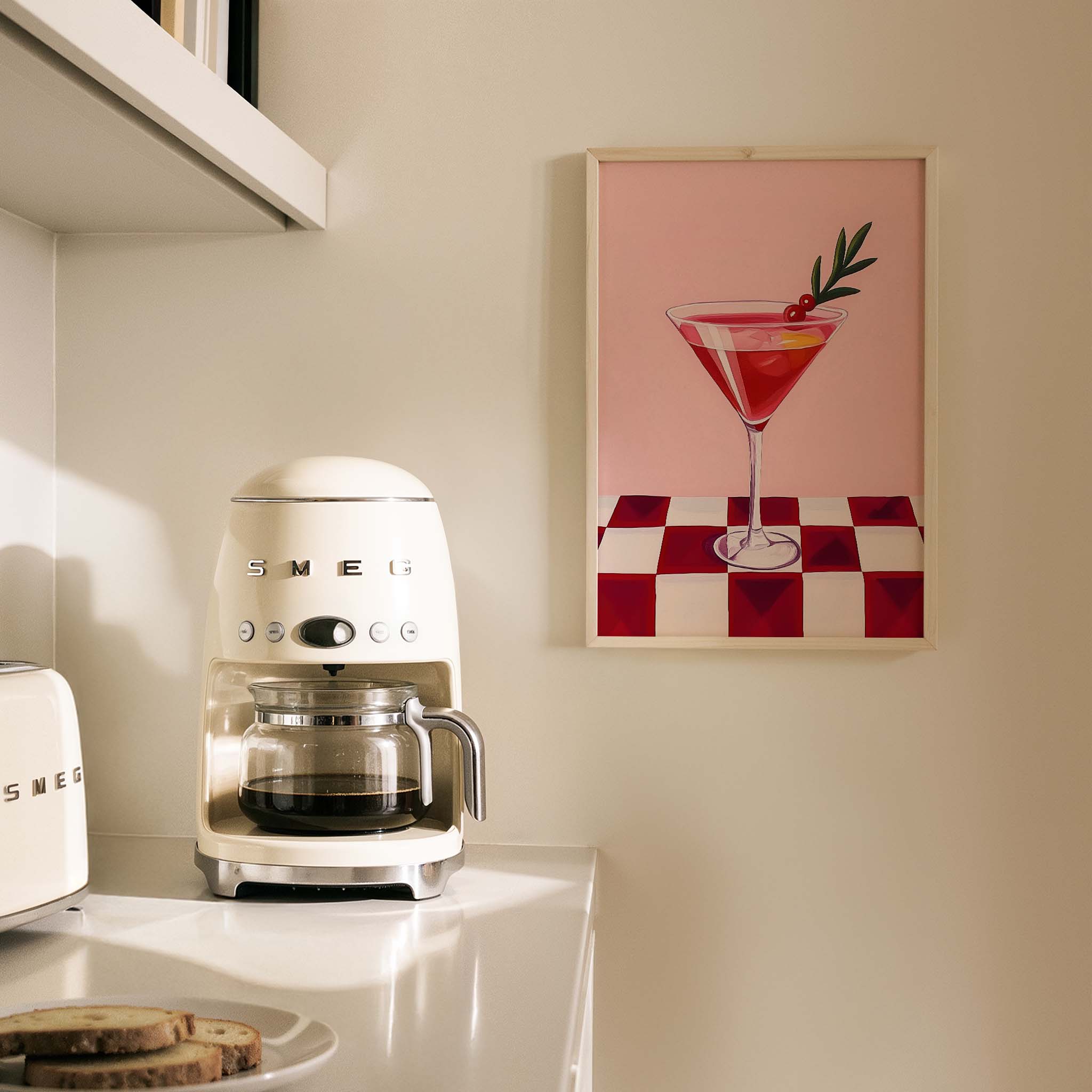 Kırmızı Kokteyl Bardak Retro Mutfak Duvar Tablosu