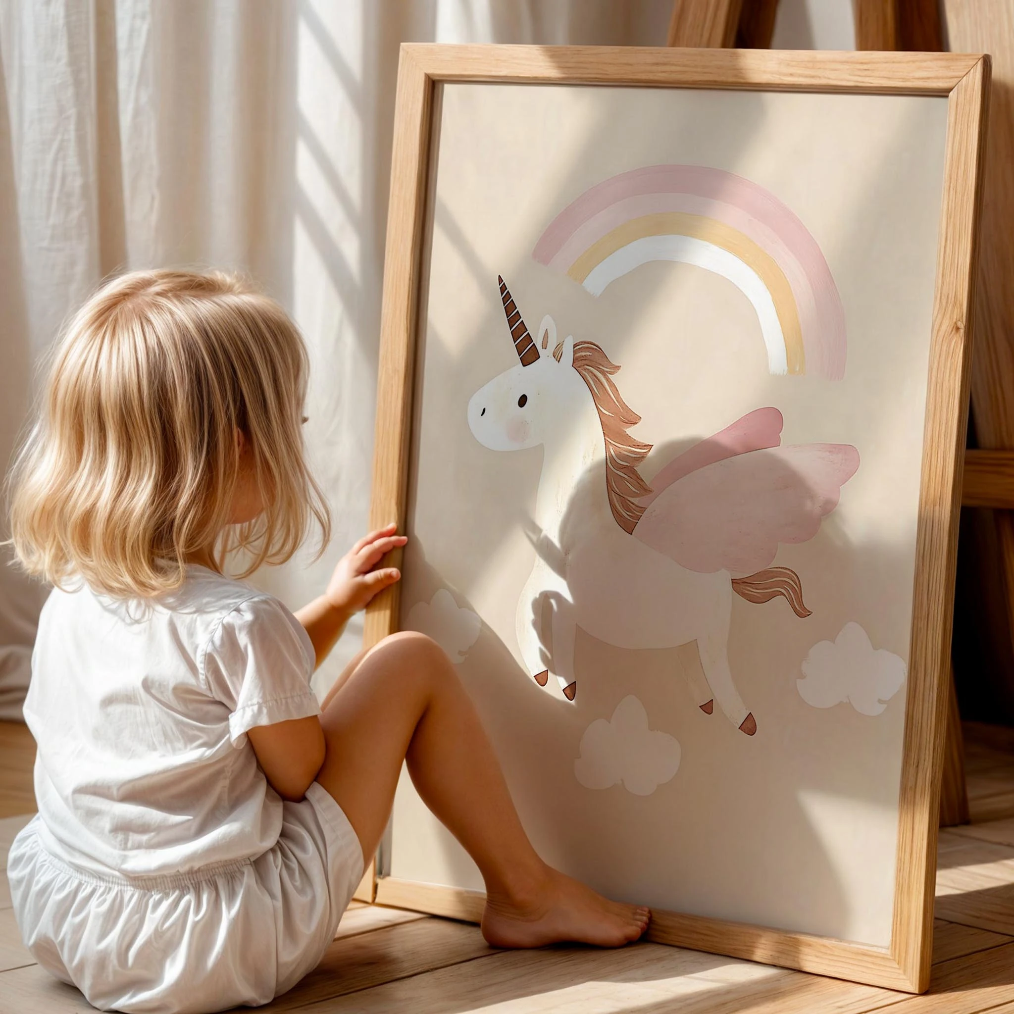 Bohem Uçan Unicorn Kız Çocuk Odası Ahşap Tablo