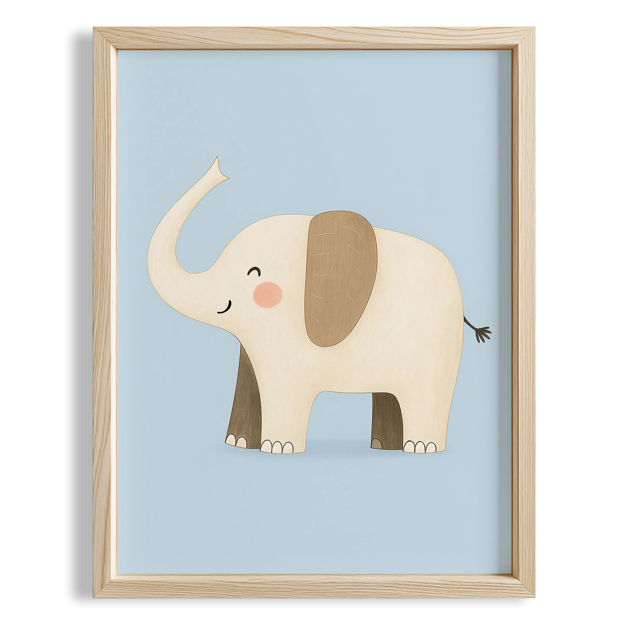 Sevimli Fil Mavi Fon Hayvan Temalı Çocuk Odası Ahşap Tablo II