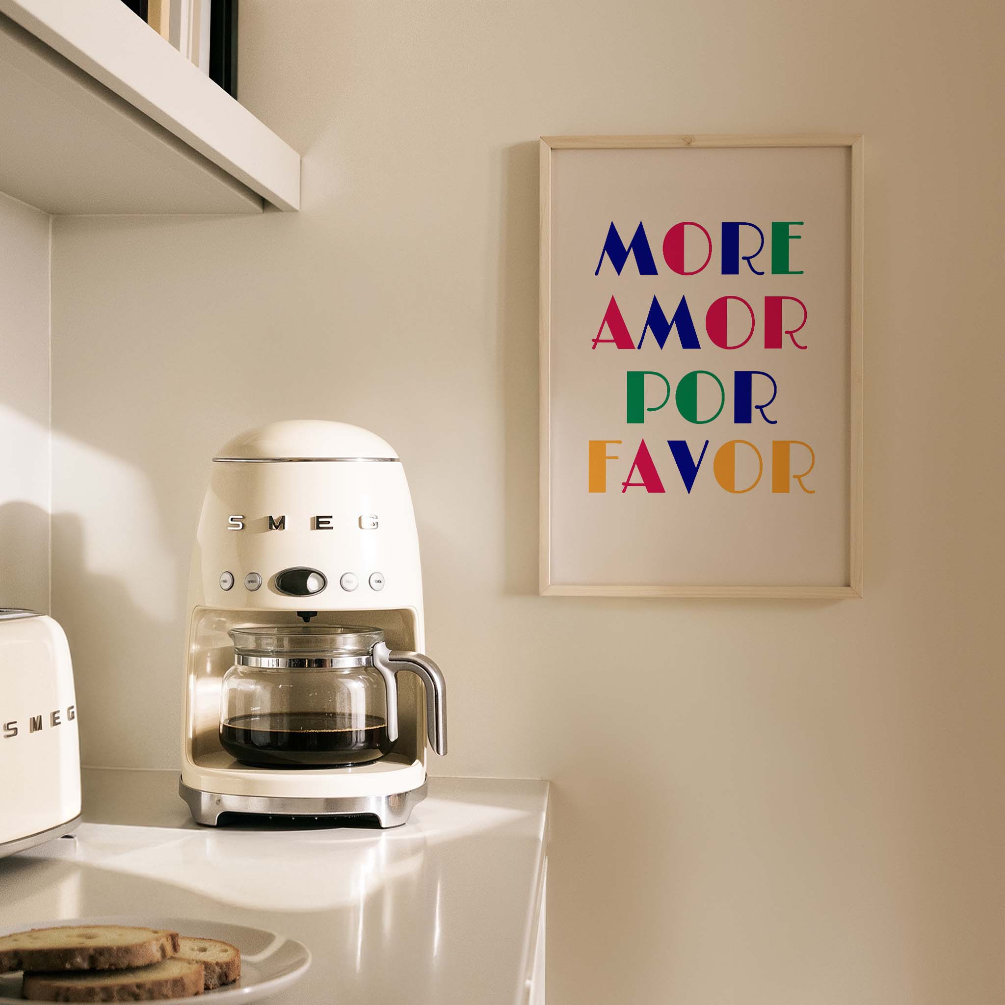 More Amor Por Favor Renkli Tipografi Mutfak Duvar Tablosu