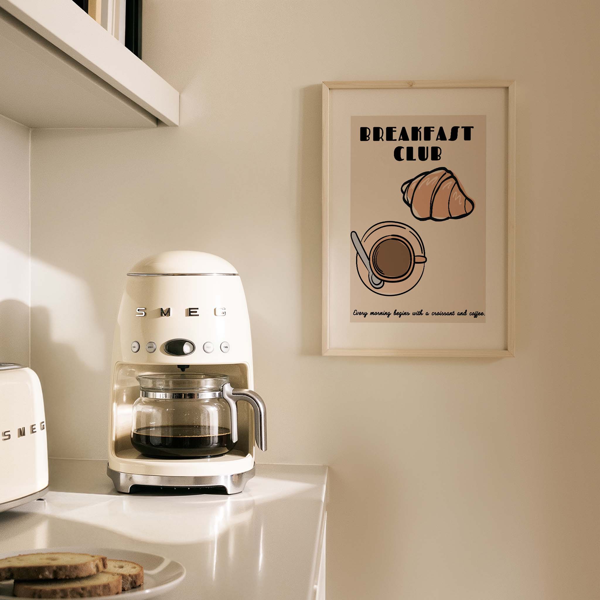 Breakfast Club Croissant Kahve Mutfak Duvar Tablosu