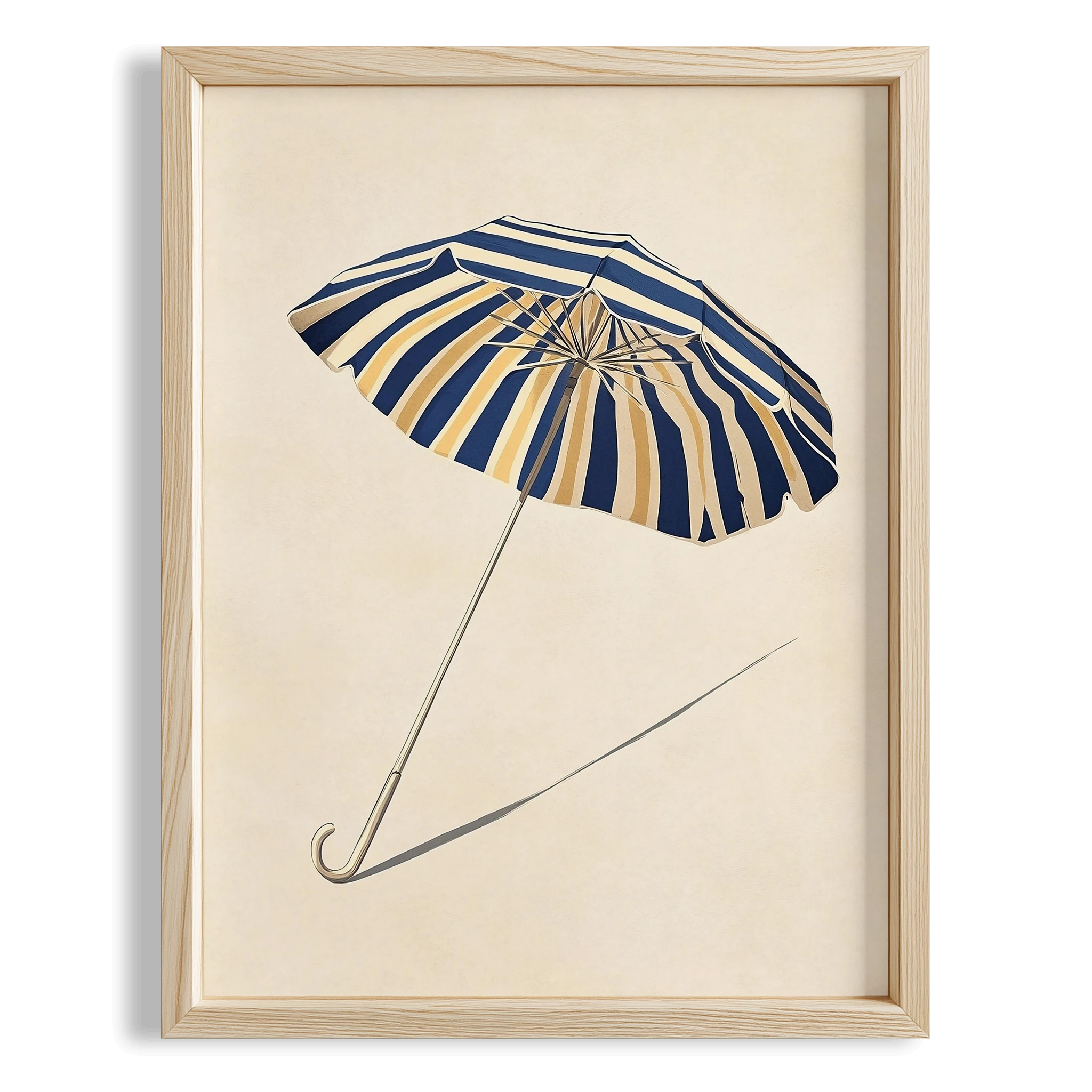 Lacivert Çizgili Şemsiye Minimalist Çizim - Duvar Tablosu