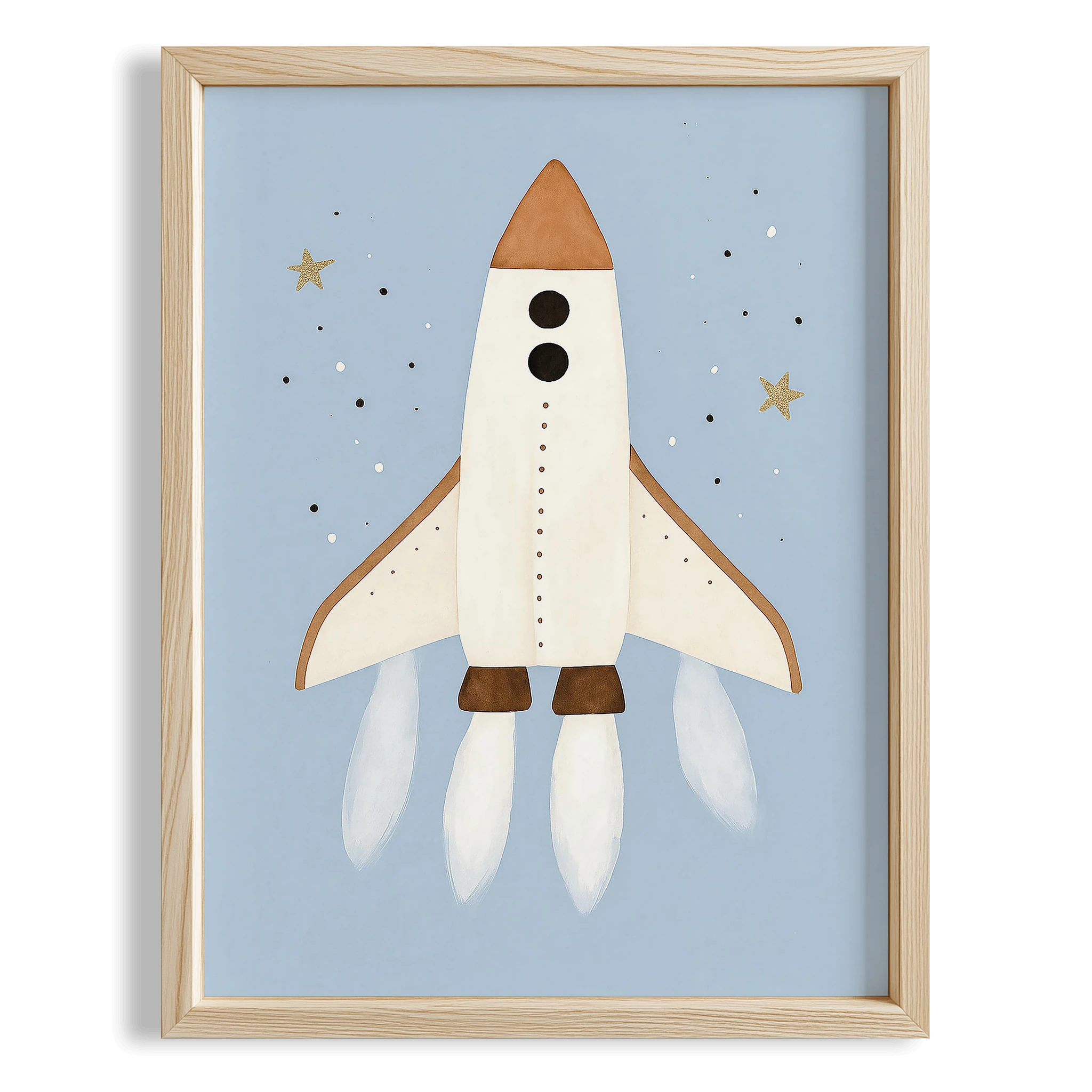 Uzay Mekiği Mavi Fonlu Uzay Temalı Çocuk Odası Ahşap Tablo