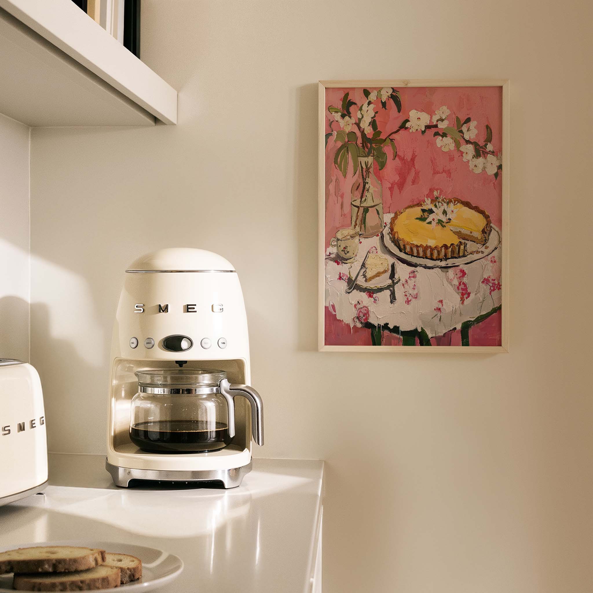 Çiçekler ve Limon Tart Fransız Stil Tatlı Mutfak Duvar Tablosu