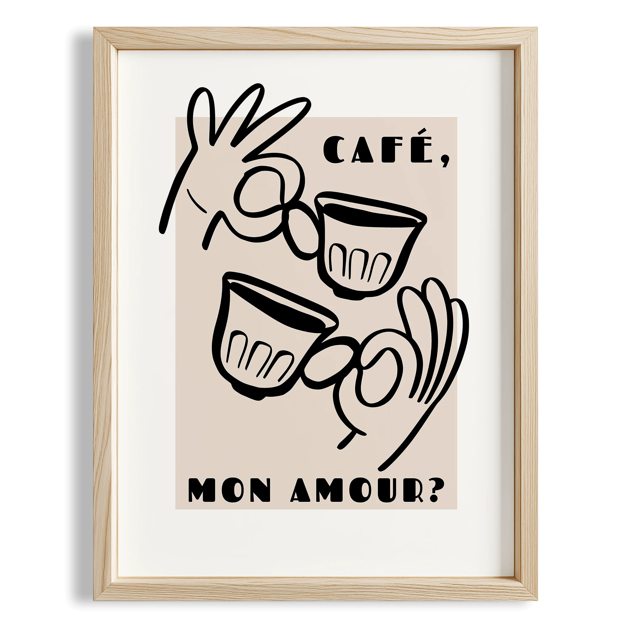 Café Mon Amour Fransız Minimal Çizimler Mutfak Duvar Tablosu II