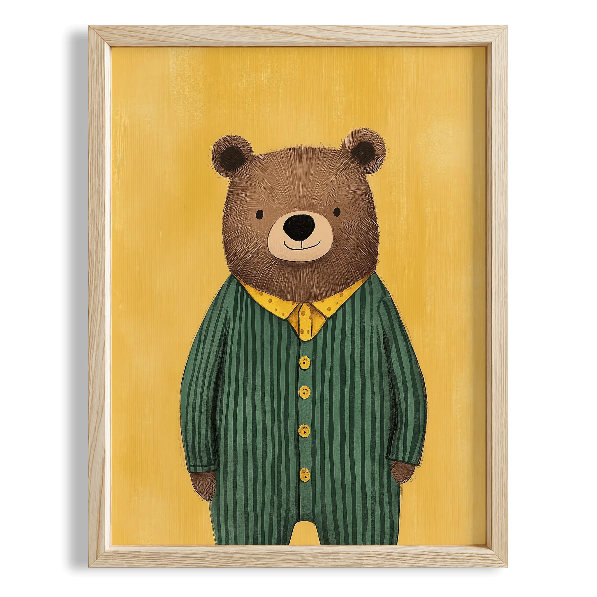 Pijamalı Uykucu Sakin Ayı - Sarı Fon