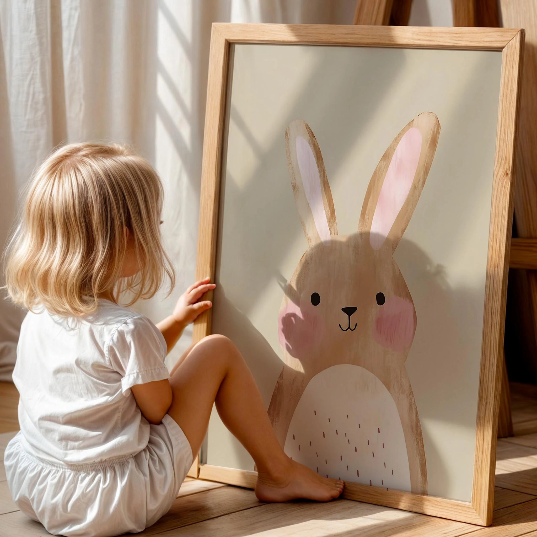 Bohem Sevimli Tavşan Kız Çocuk Odası Ahşap Tablo