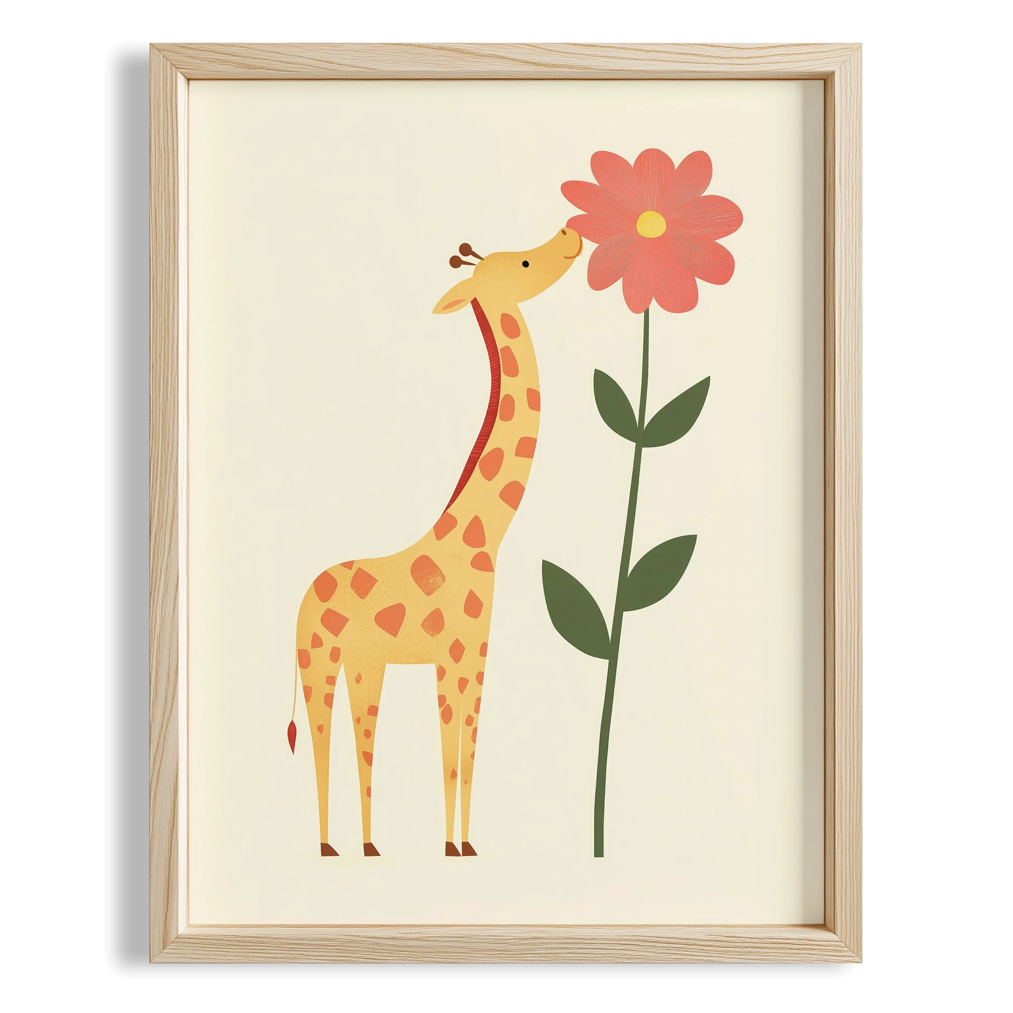 Çiçek ve Zürafa - Beyaz Fon