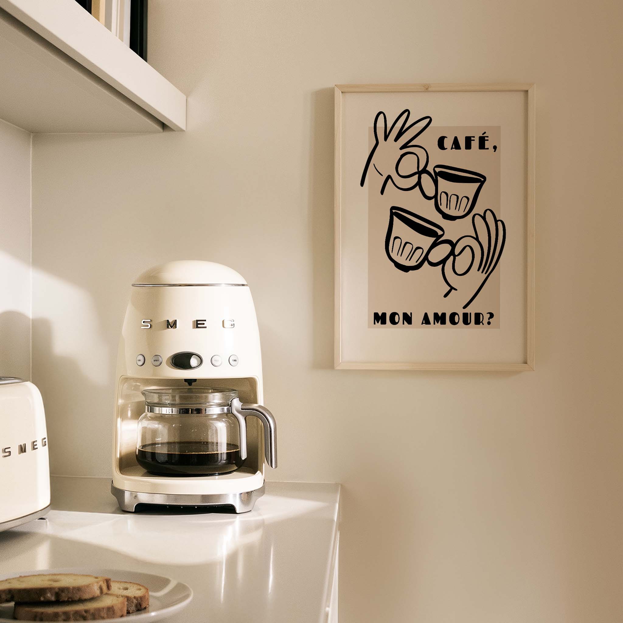 Café Mon Amour Fransız Minimal Çizimler Mutfak Duvar Tablosu II