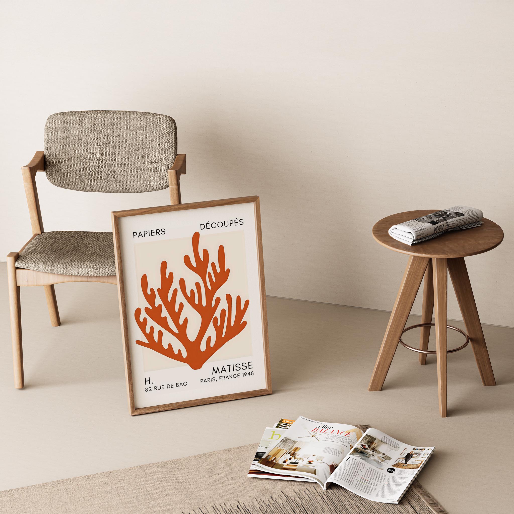 Matisse Kağıt Kesimleri Serisi Terracotta Mercan Dalı I Duvar Tablosu