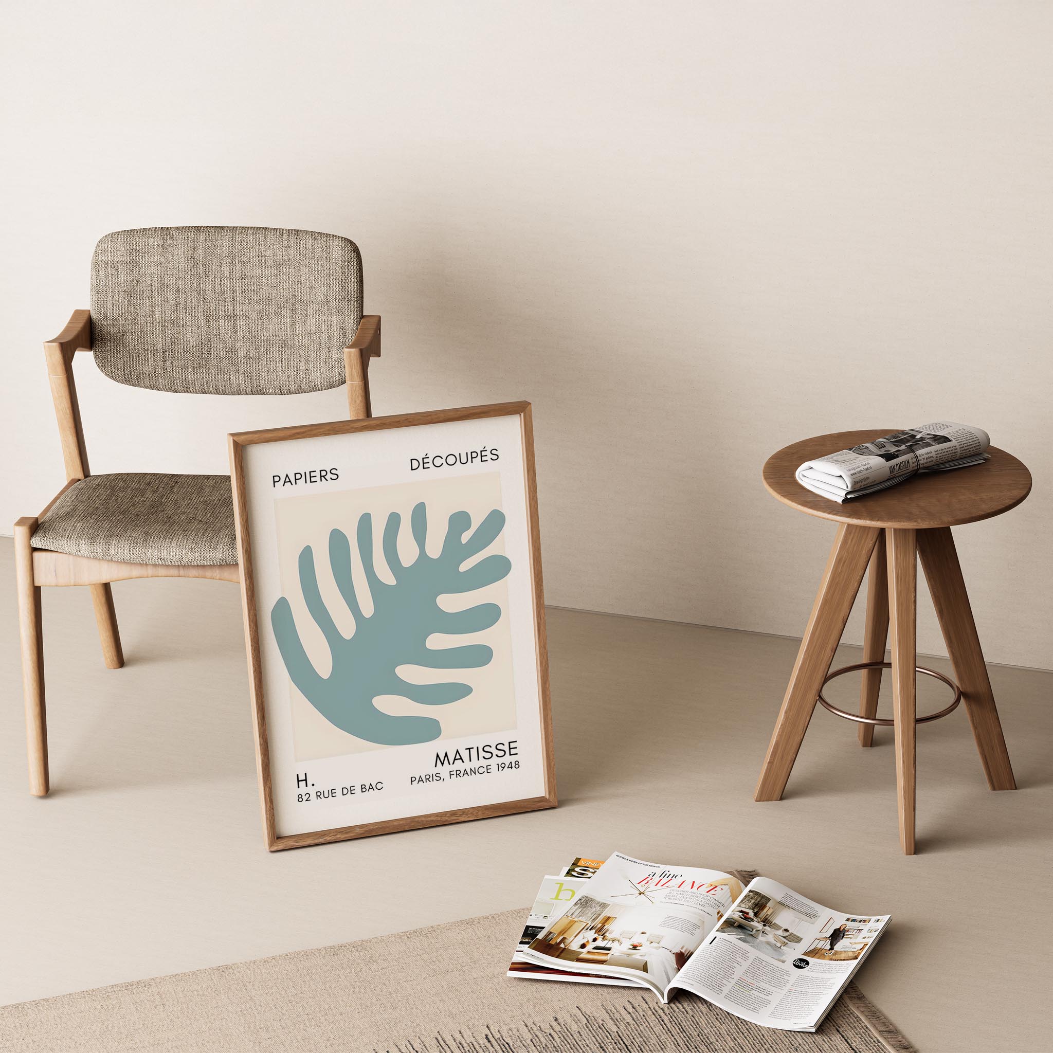 Matisse Kağıt Kesimleri Serisi Turkuaz Palmiye Yaprağı I Duvar Tablosu