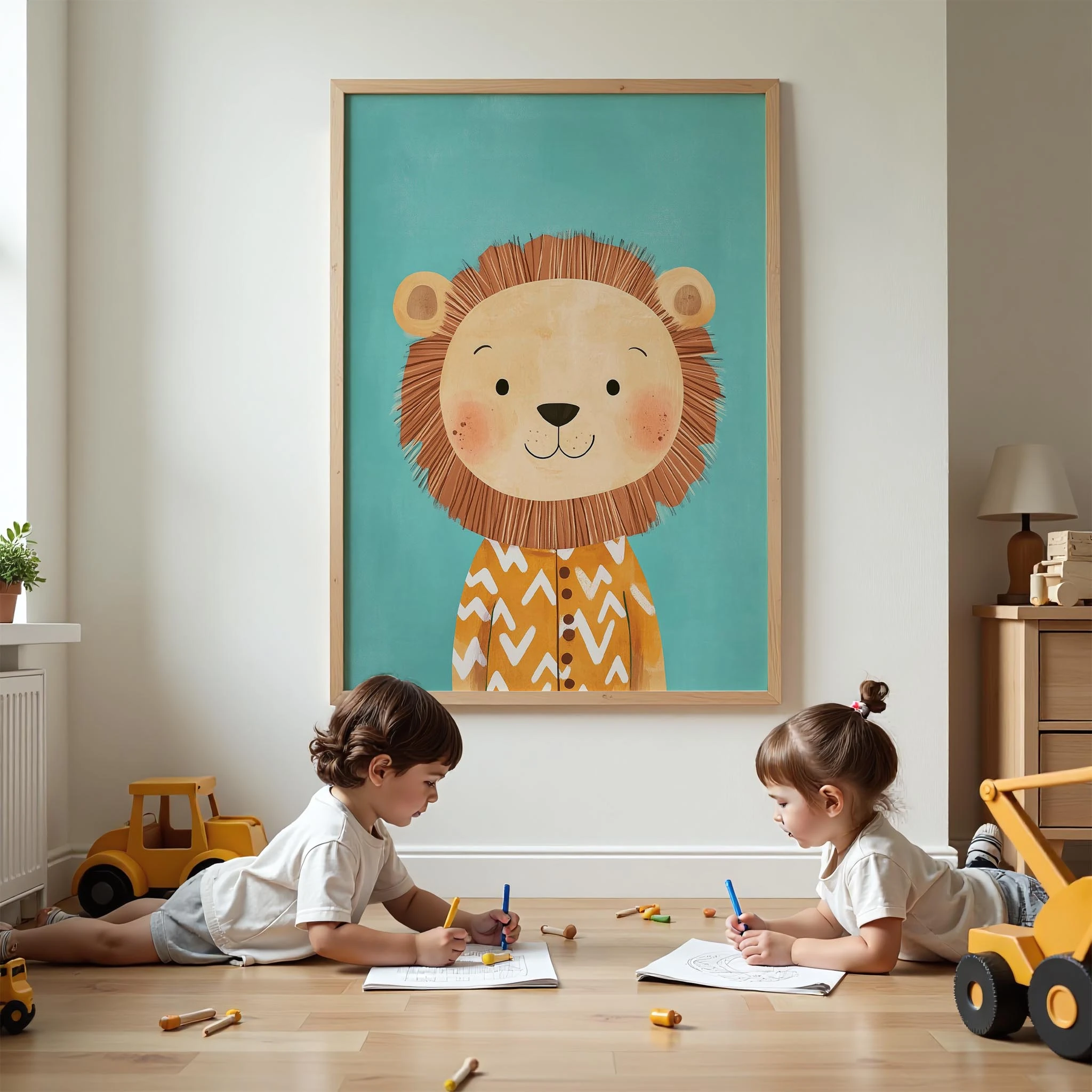 Pijamalı Uykucu Aslan - Mavi Fon