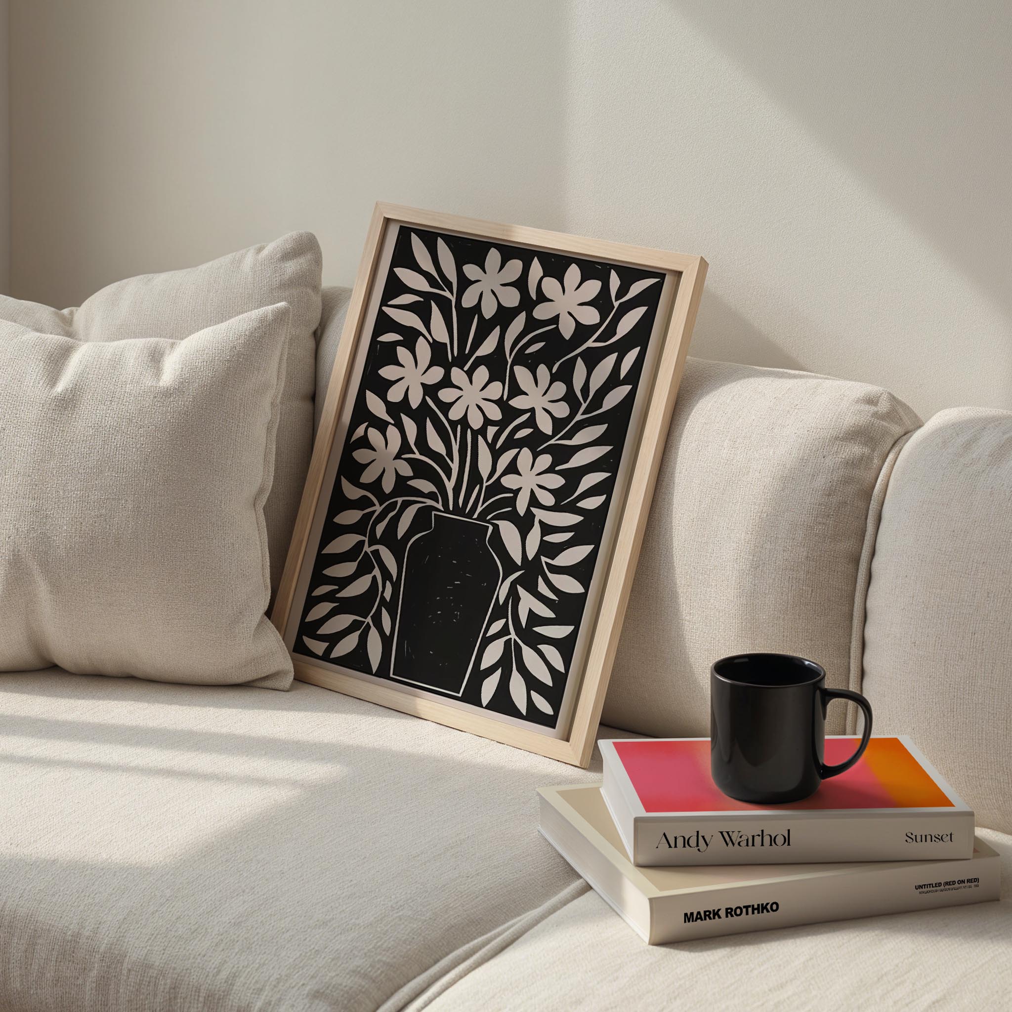 Soyut Vazo ve Çiçekler I - Siyah Bej