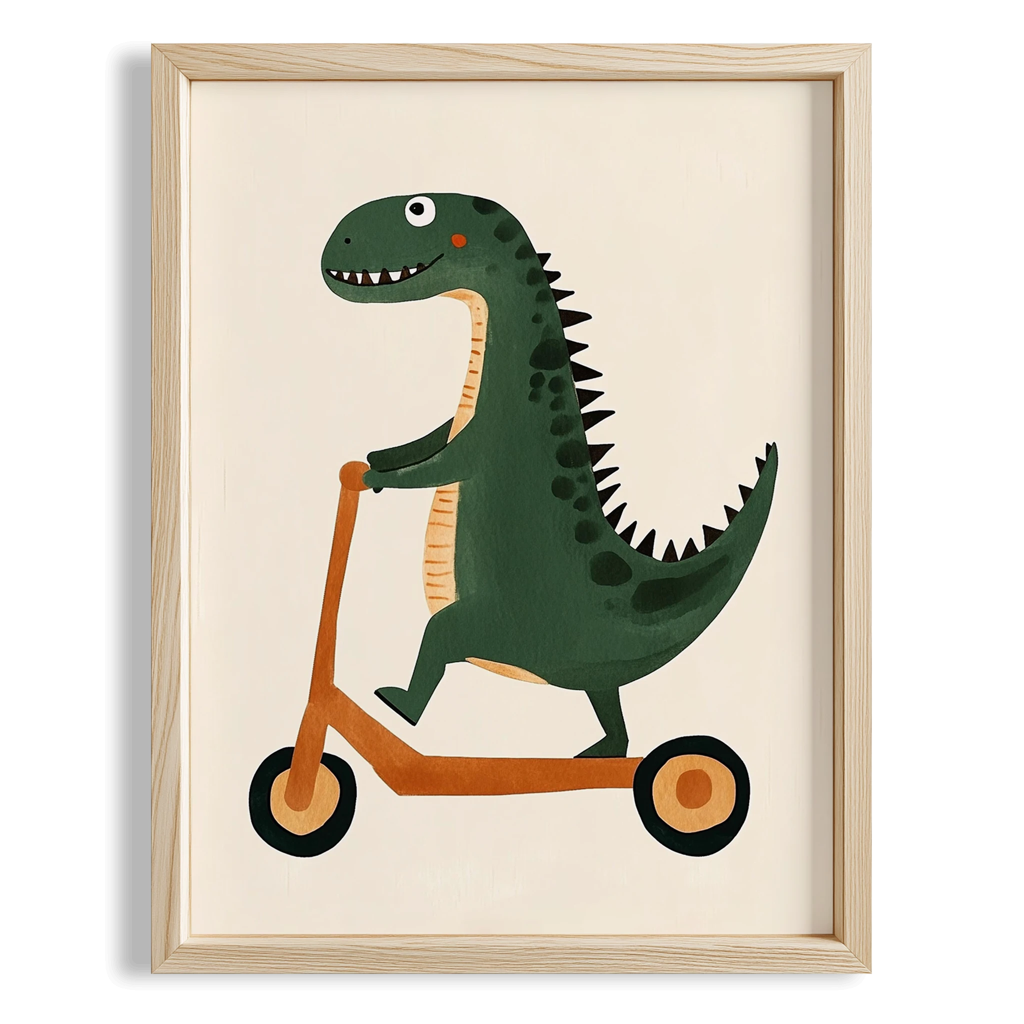 Scooter Süren Dinozor Temalı Minimalist Çocuk Odası Ahşap Tablo I